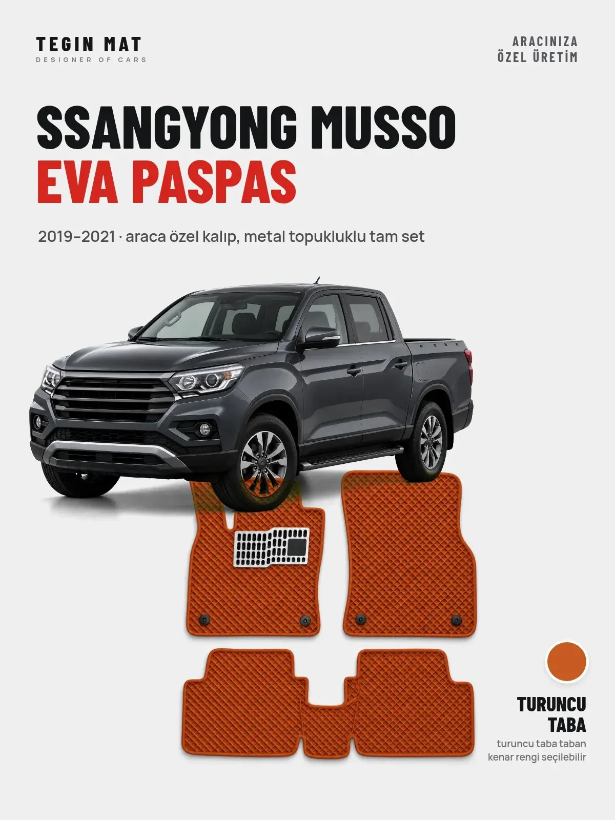 SsangYong Musso EVA Oto Paspas Tam Set (2019–2021) Turuncu Taba – Araca Özel Kalıp (1)