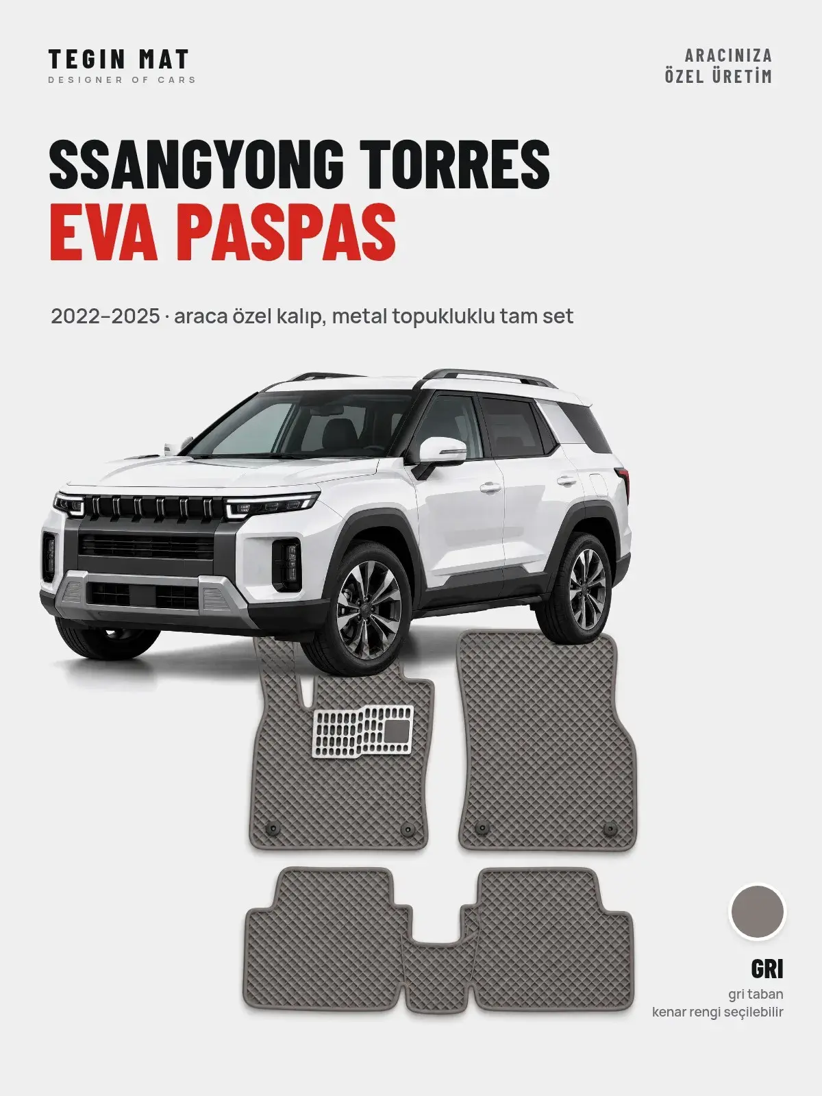 SsangYong Torres EVA Oto Paspas Tam Set (2022–2025) Gri – Araca Özel Kalıp (1)