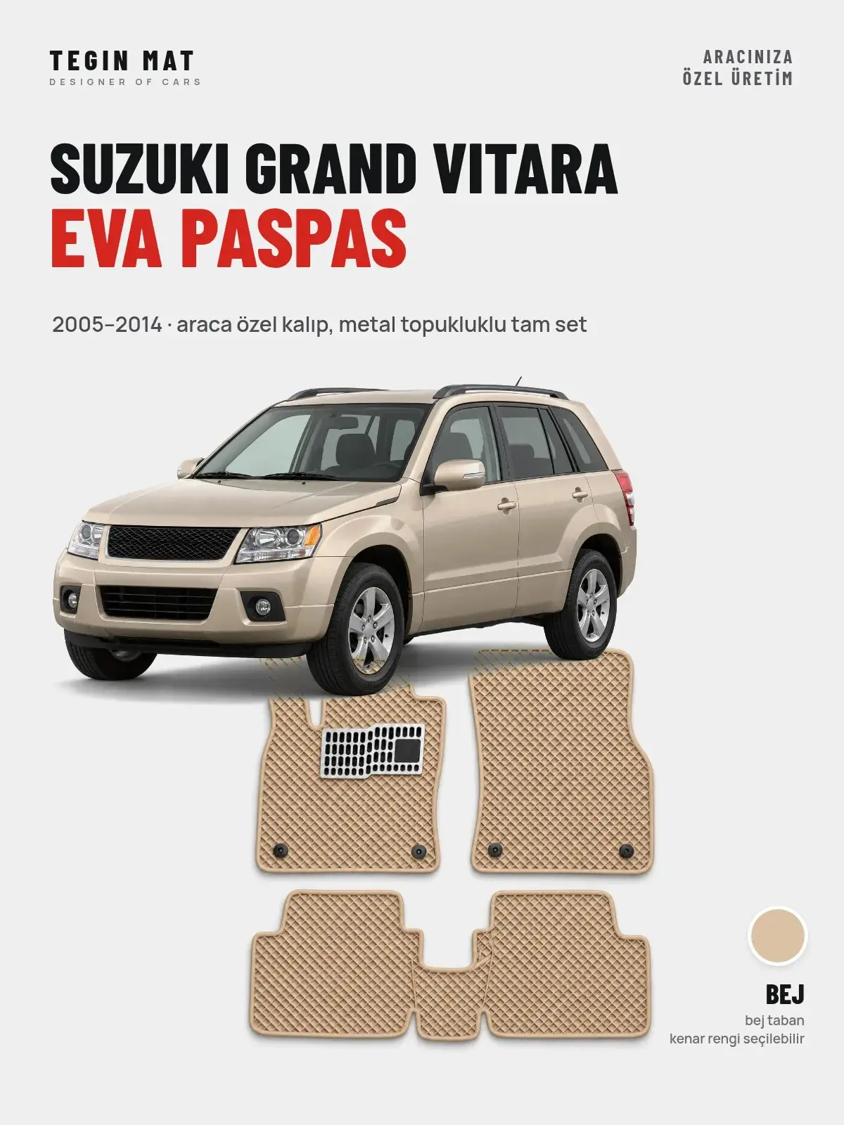 Suzuki Grand Vitara EVA Oto Paspas Tam Set (2005–2014) Bej – Araca Özel Kalıp (1)