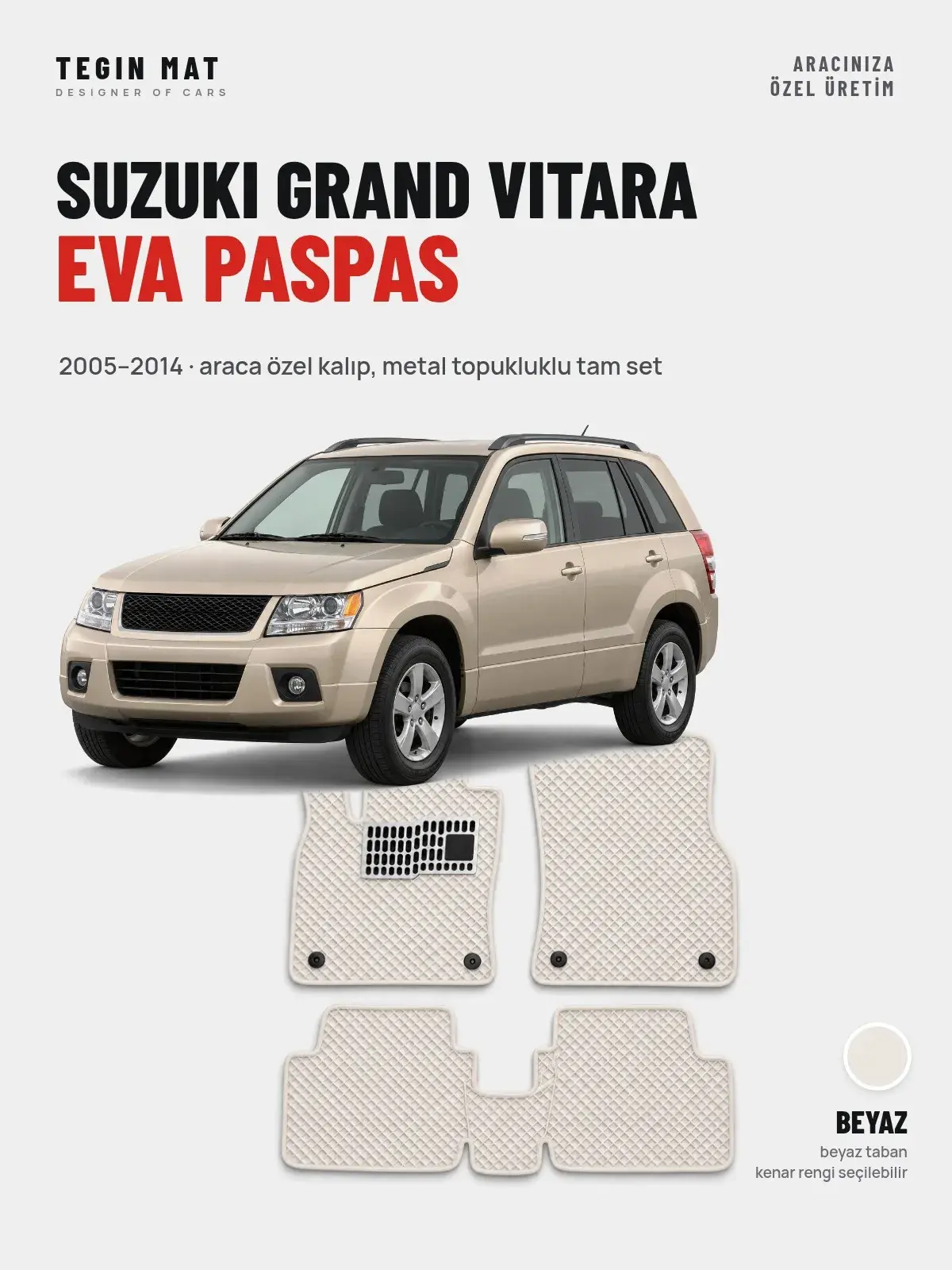 Suzuki Grand Vitara EVA Oto Paspas Tam Set (2005–2014) Beyaz – Araca Özel Kalıp (1)