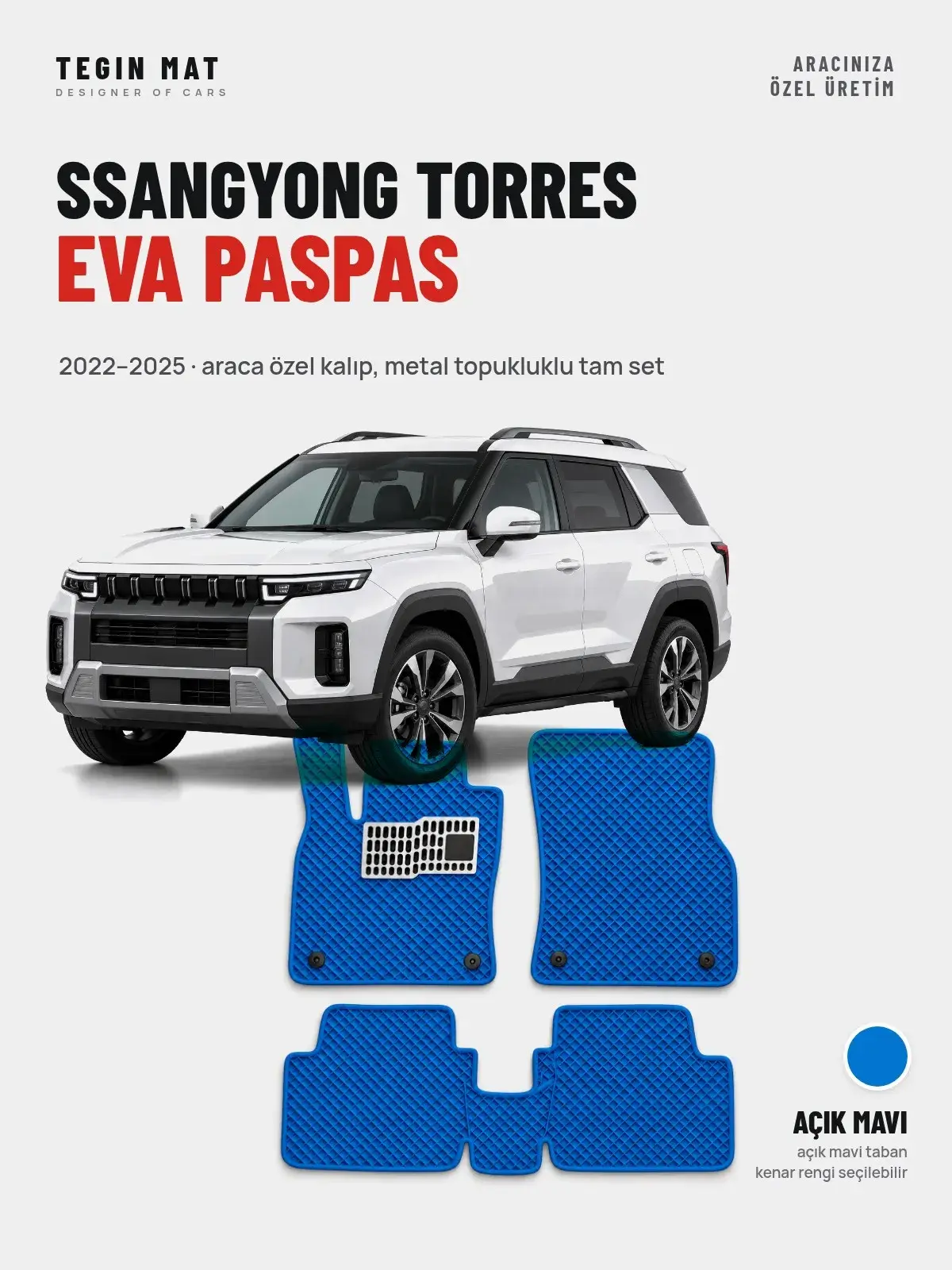 SsangYong Torres EVA Oto Paspas Tam Set (2022–2025) Açık Mavi – Araca Özel Kalıp (1)