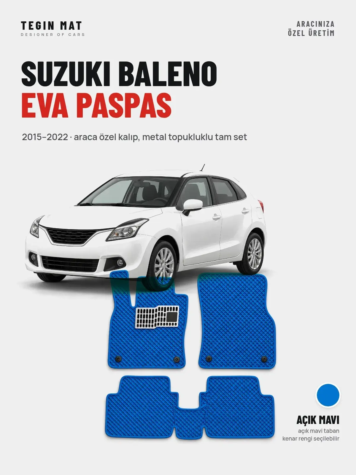 Suzuki Baleno EVA Oto Paspas Tam Set (2015–2022) Açık Mavi – Araca Özel Kalıp (1)