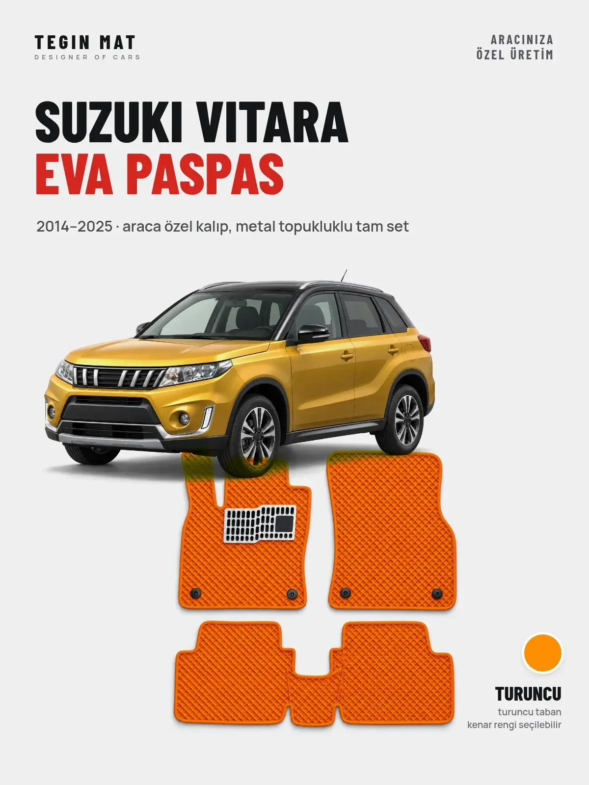 Suzuki Vitara EVA Oto Paspas Tam Set (2014–2025) Turuncu – Araca Özel Kalıp (1)