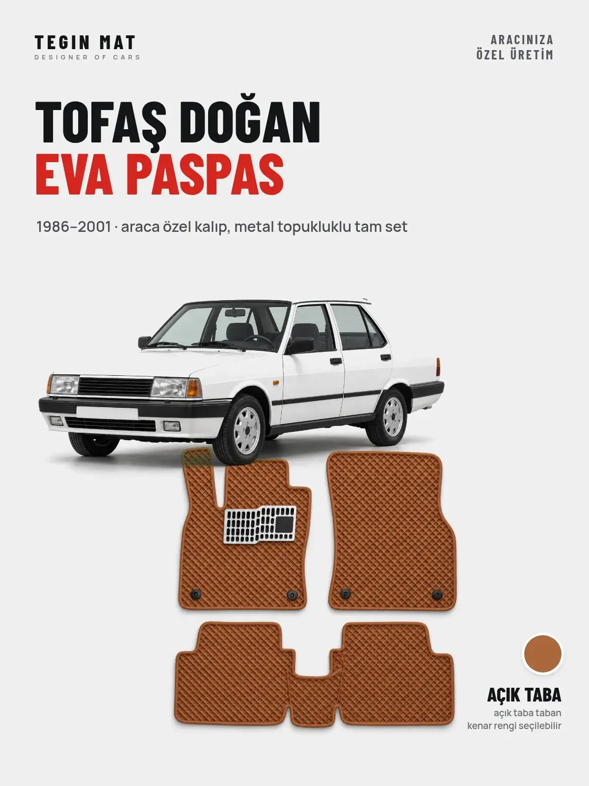 Tofaş Doğan EVA Oto Paspas Tam Set (1986–2001) Açık Taba – Araca Özel Kalıp (1)