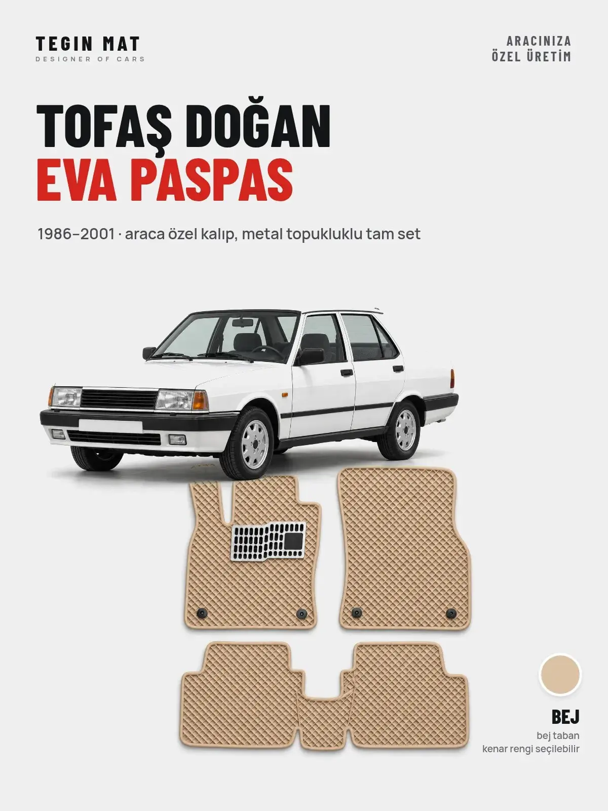 Tofaş Doğan EVA Oto Paspas Tam Set (1986–2001) Bej – Araca Özel Kalıp (1)