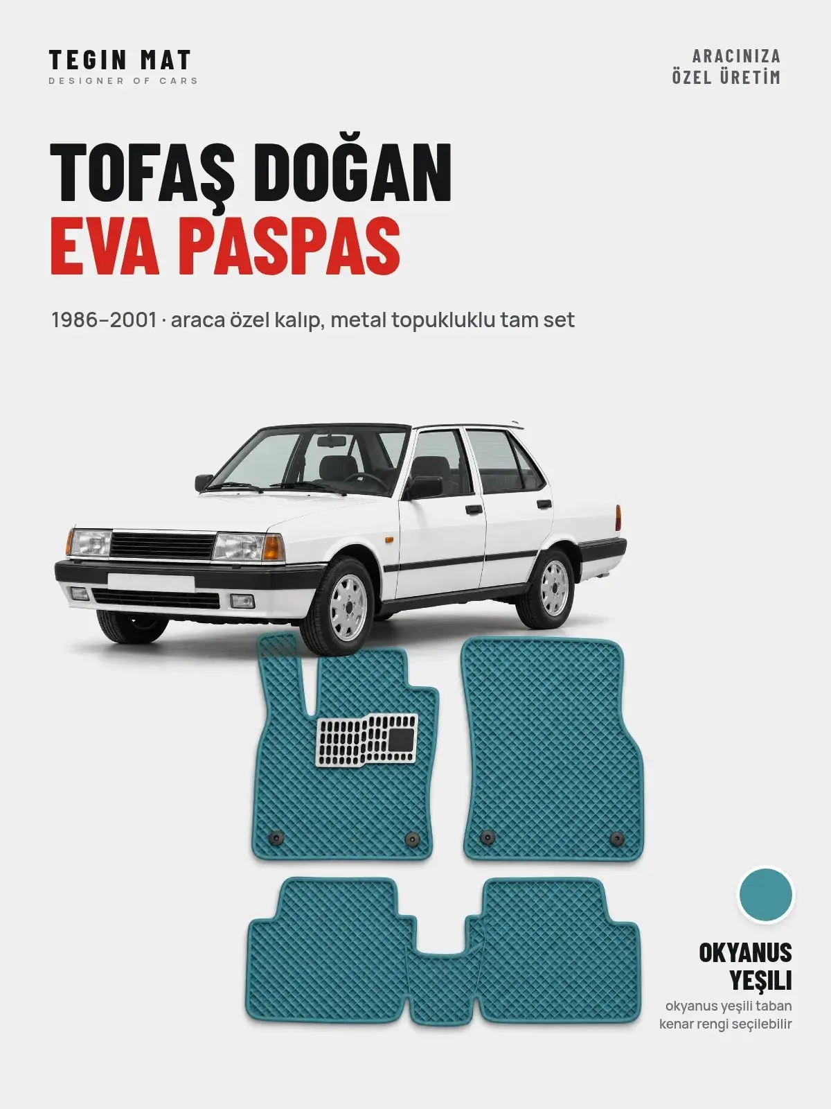 Tofaş Doğan EVA Oto Paspas Tam Set (1986–2001) Okyanus Yeşili – Araca Özel Kalıp (1)