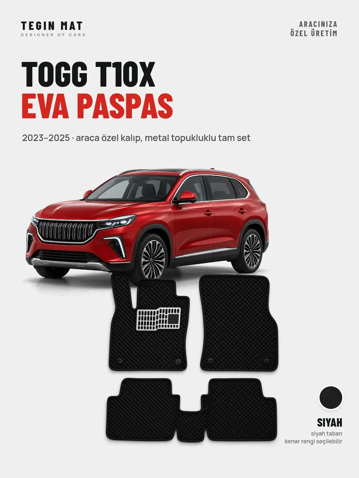 Togg T10X EVA Oto Paspas Tam Set (2023–2025) Siyah – Araca Özel Kalıp (1)