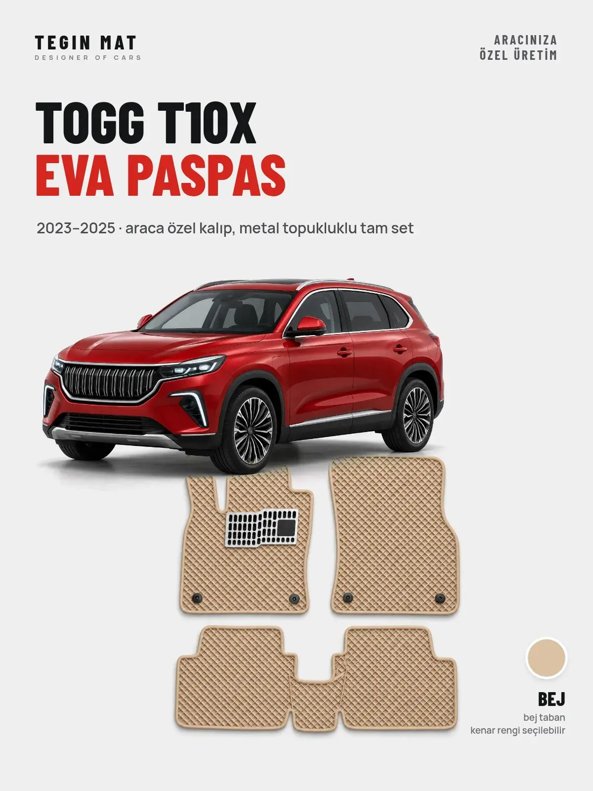 Togg T10X EVA Oto Paspas Tam Set (2023–2025) Bej – Araca Özel Kalıp (1)