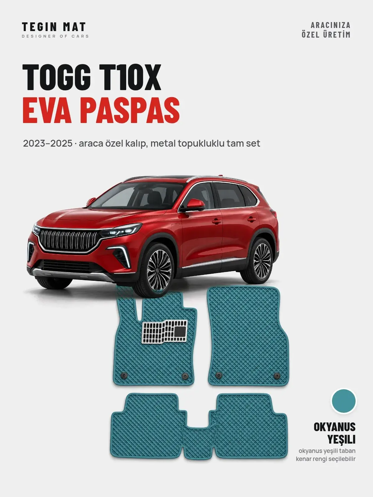 Togg T10X EVA Oto Paspas Tam Set (2023–2025) Okyanus Yeşili – Araca Özel Kalıp (1)