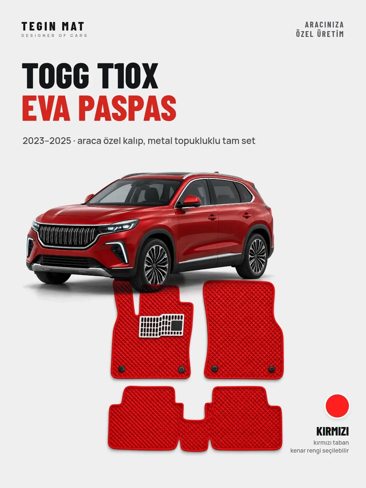 Togg T10X EVA Oto Paspas Tam Set (2023–2025) Kırmızı – Araca Özel Kalıp (1)