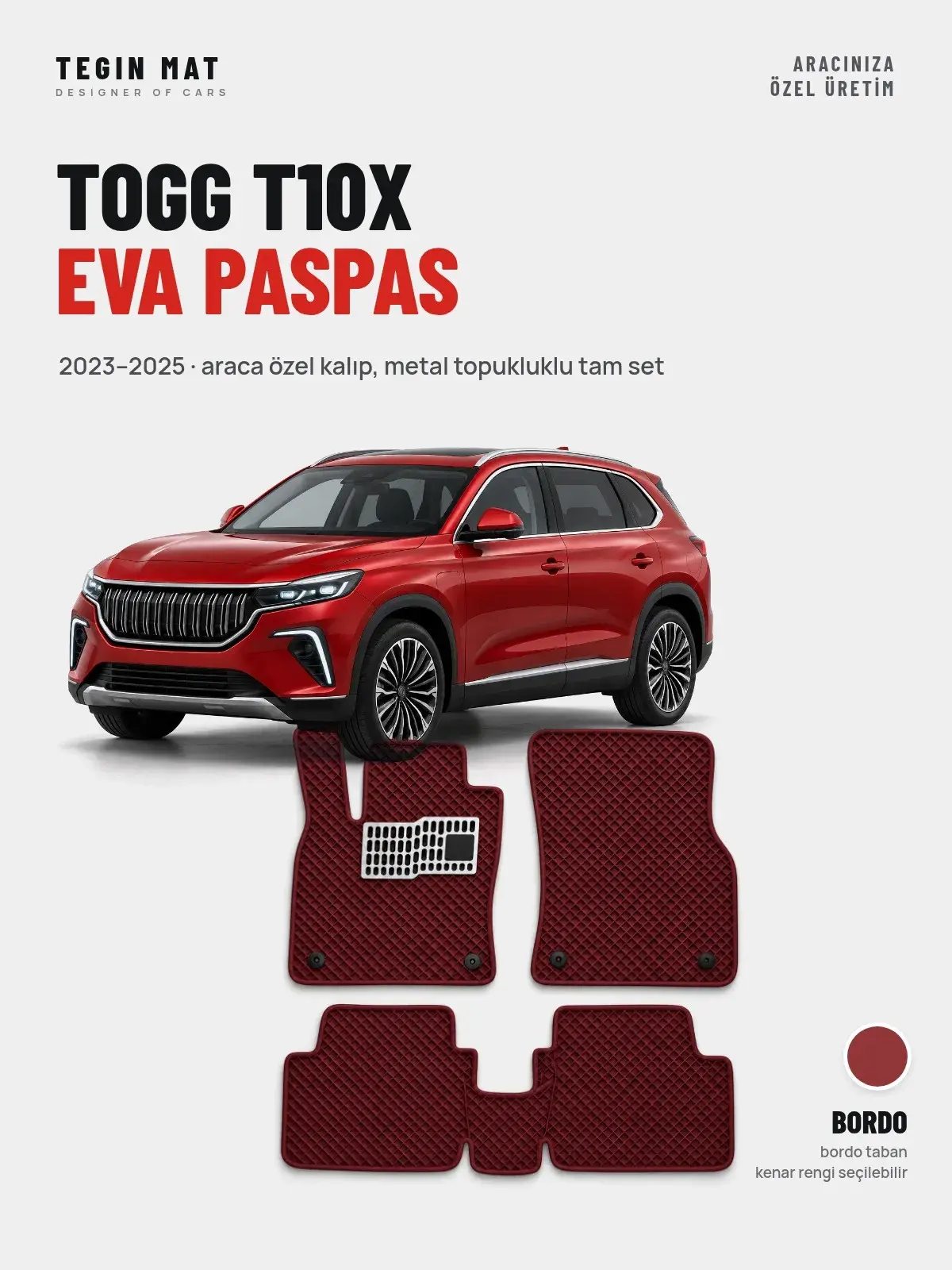 Togg T10X EVA Oto Paspas Tam Set (2023–2025) Bordo – Araca Özel Kalıp (1)