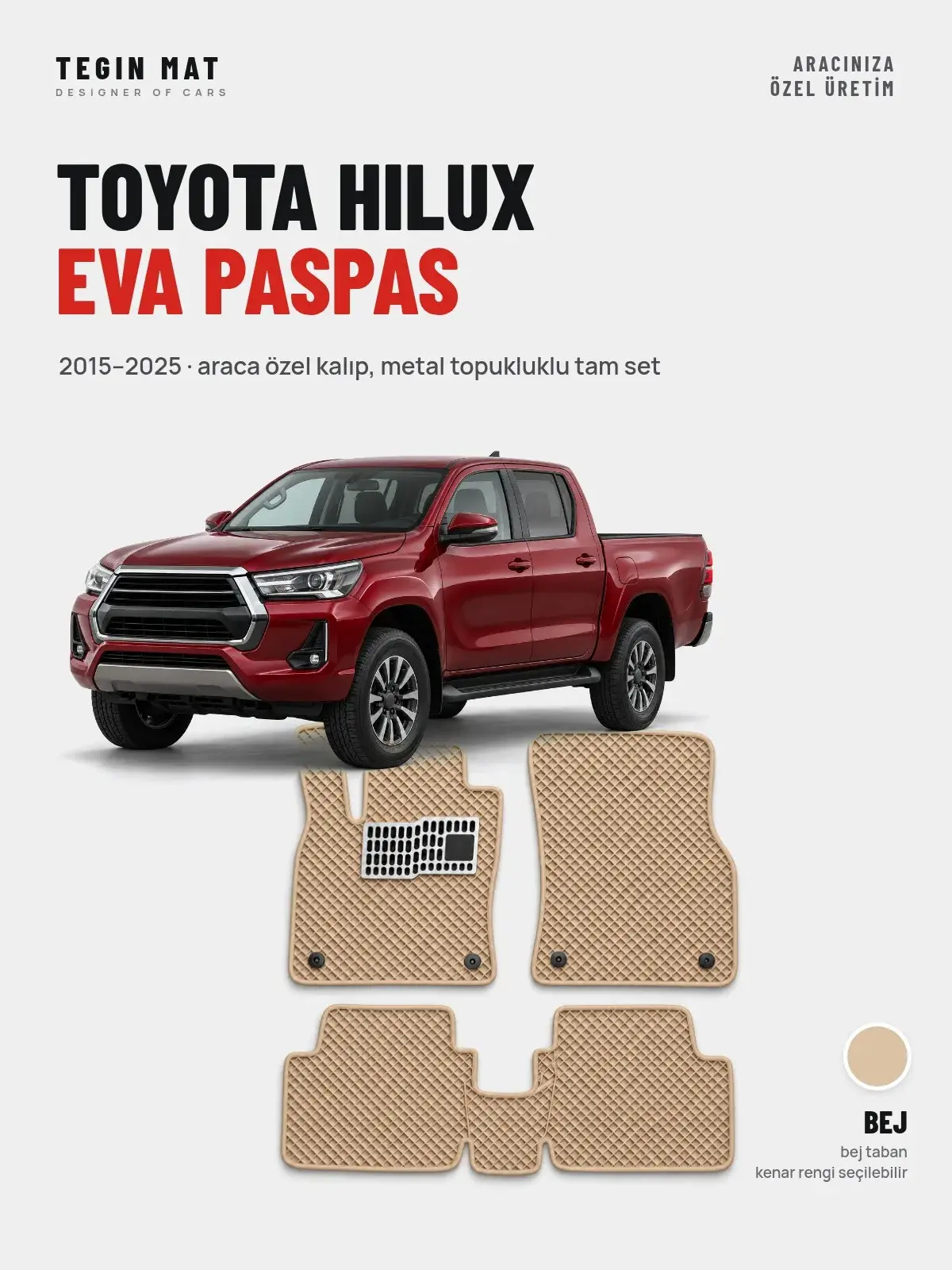 Toyota Hilux EVA Oto Paspas Tam Set (2015–2025) Bej – Araca Özel Kalıp (1)