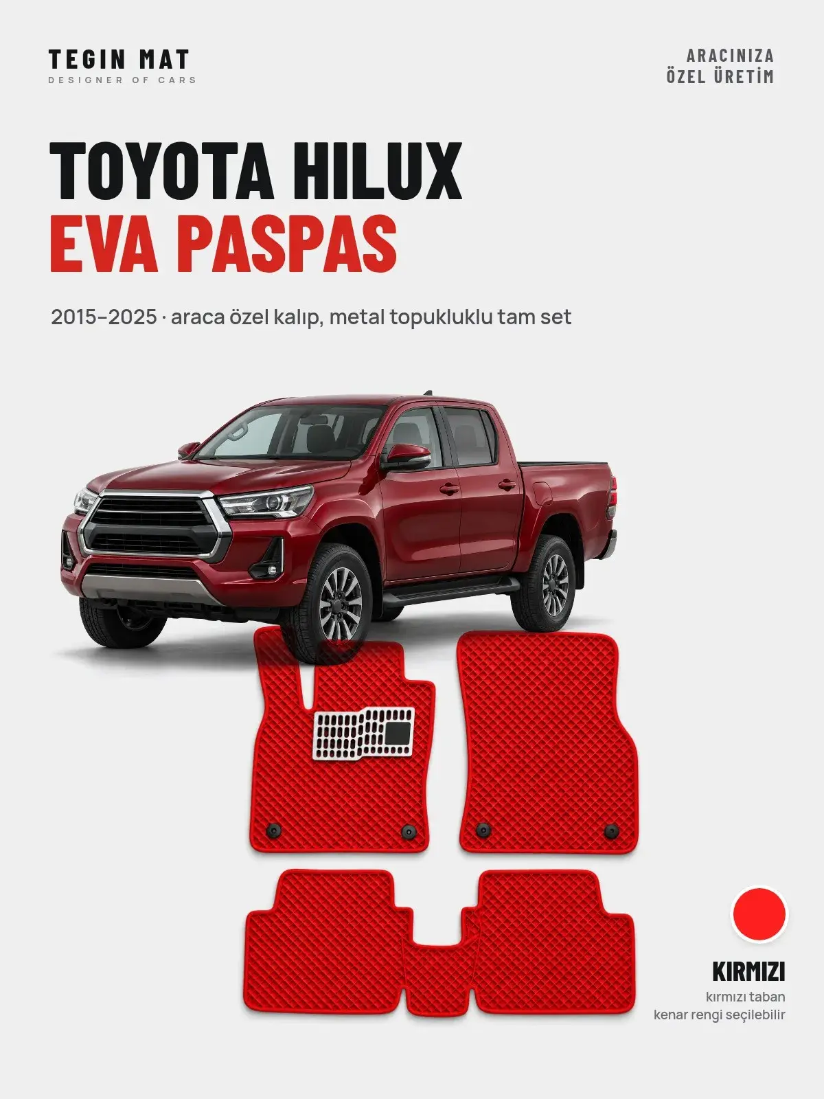 Toyota Hilux EVA Oto Paspas Tam Set (2015–2025) Kırmızı – Araca Özel Kalıp (1)