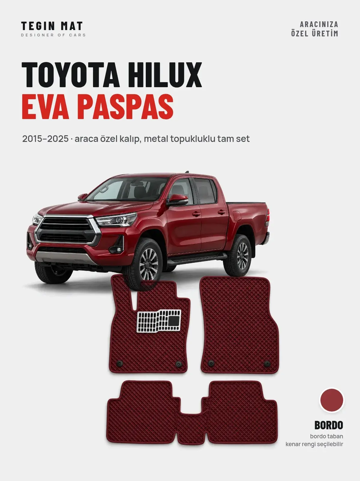 Toyota Hilux EVA Oto Paspas Tam Set (2015–2025) Bordo – Araca Özel Kalıp (1)