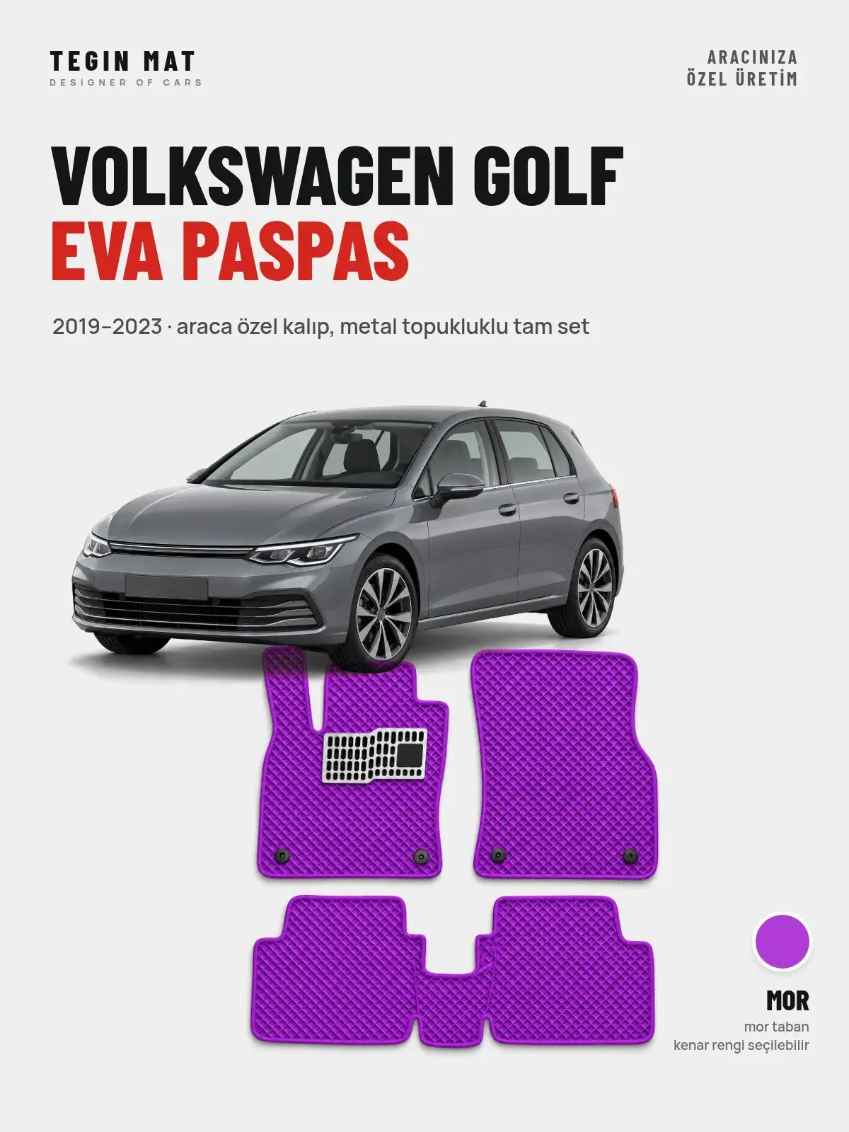 Volkswagen Golf EVA Oto Paspas Tam Set (2019–2023) Mor – Araca Özel Kalıp (1)