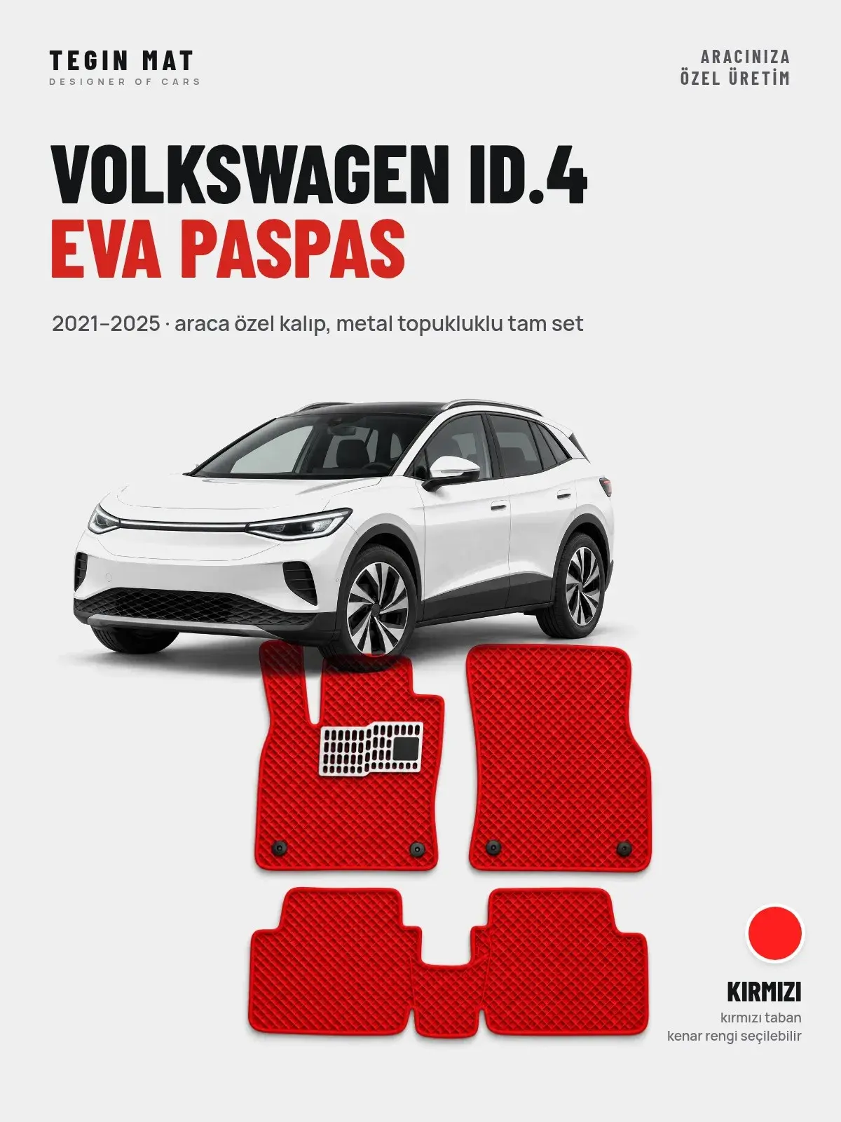 Volkswagen ID.4 EVA Oto Paspas Tam Set (2021–2025) Kırmızı – Araca Özel Kalıp (1)