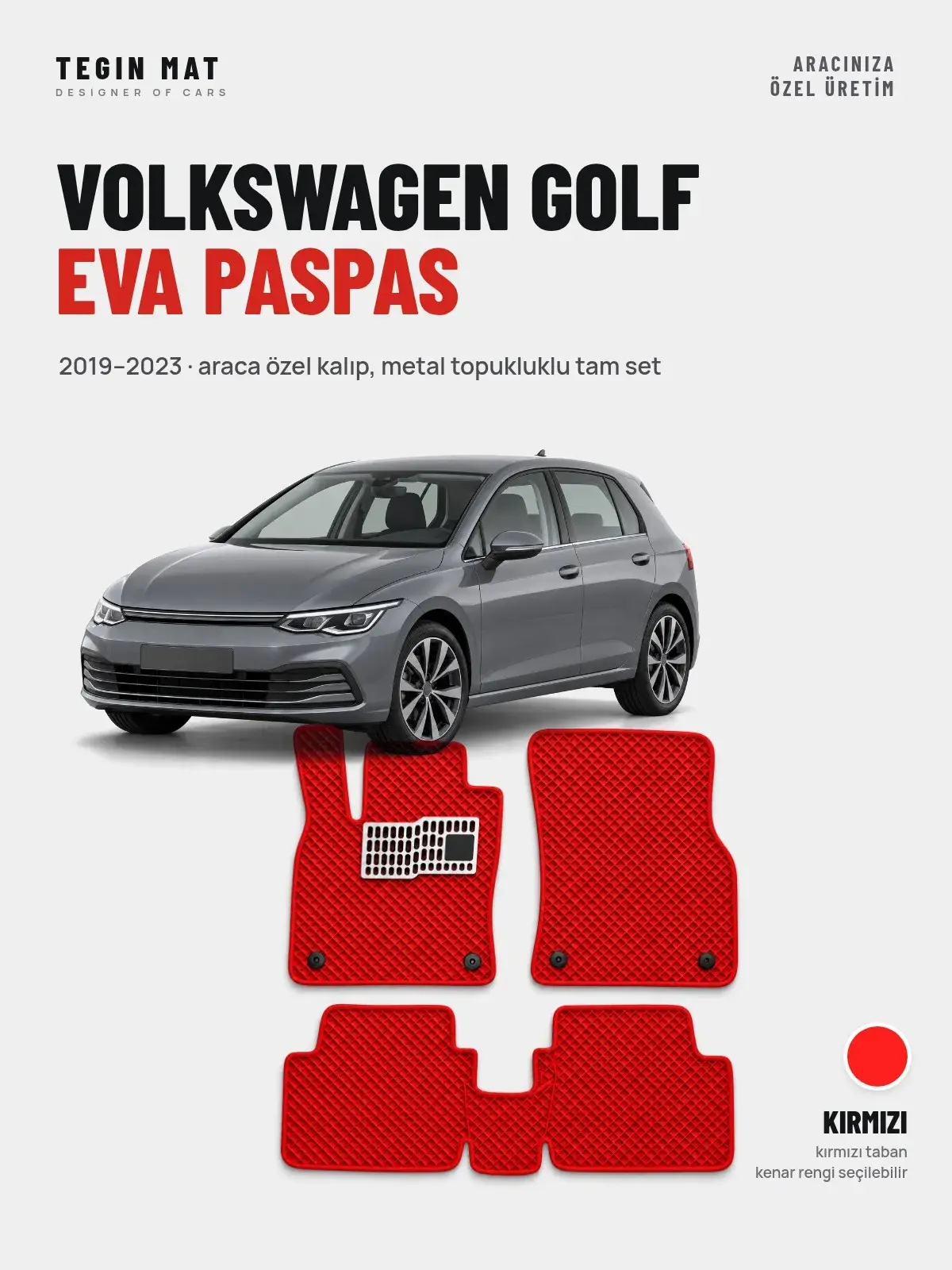 Volkswagen Golf EVA Oto Paspas Tam Set (2019–2023) Kırmızı – Araca Özel Kalıp (1)