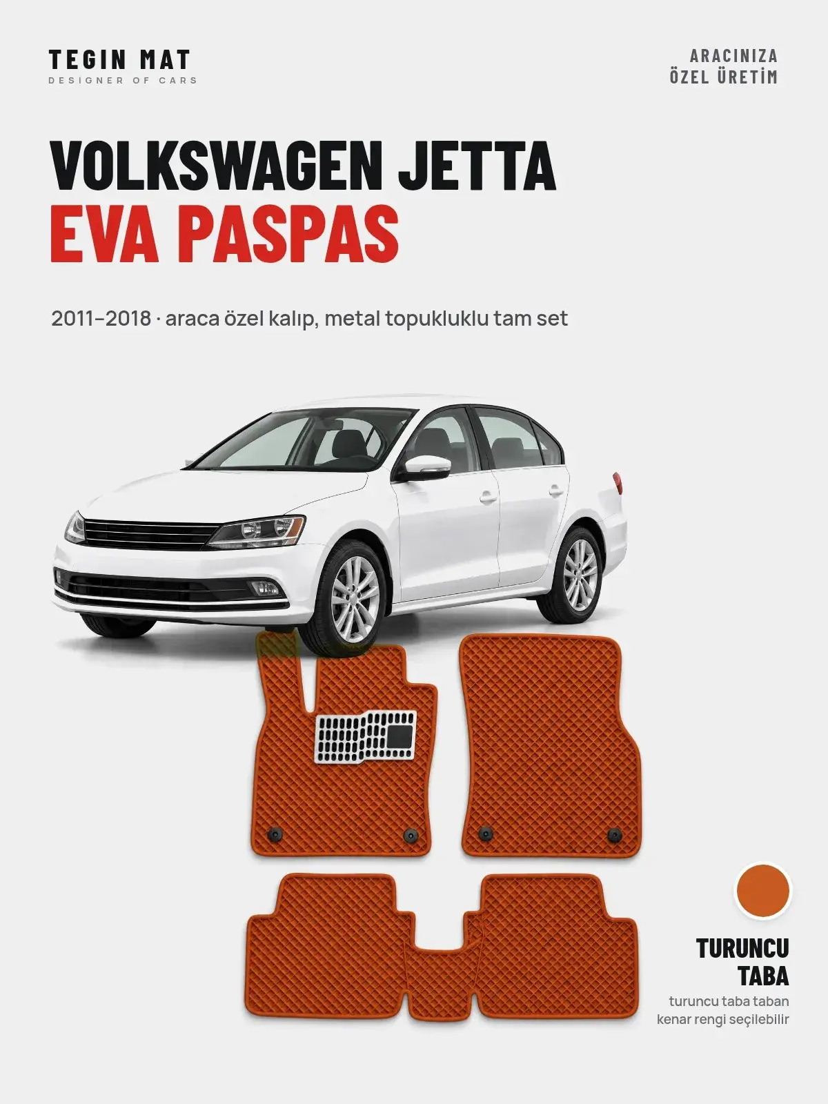 Volkswagen Jetta EVA Oto Paspas Tam Set (2011–2018) Turuncu Taba – Araca Özel Kalıp (1)