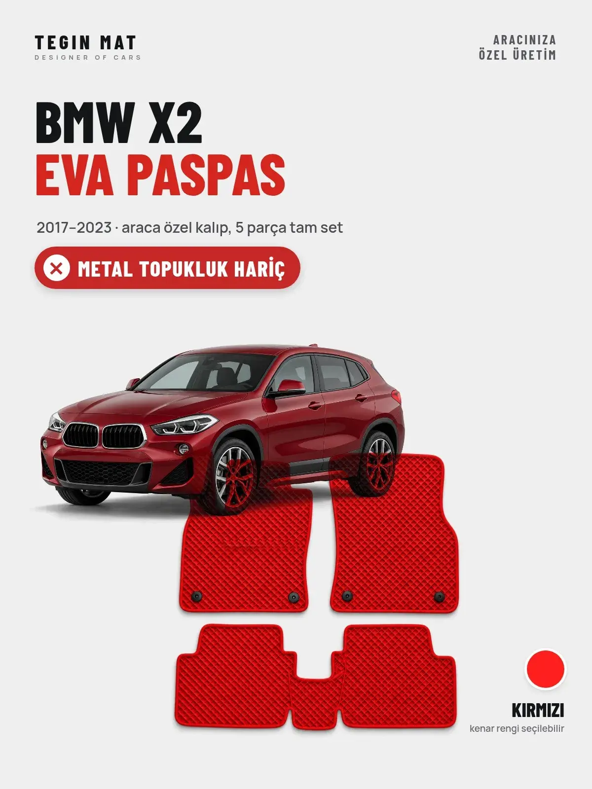 BMW X2 EVA Oto Paspas Tam Set (2017–2023) Kırmızı – Metal Topukluk Hariç (1)