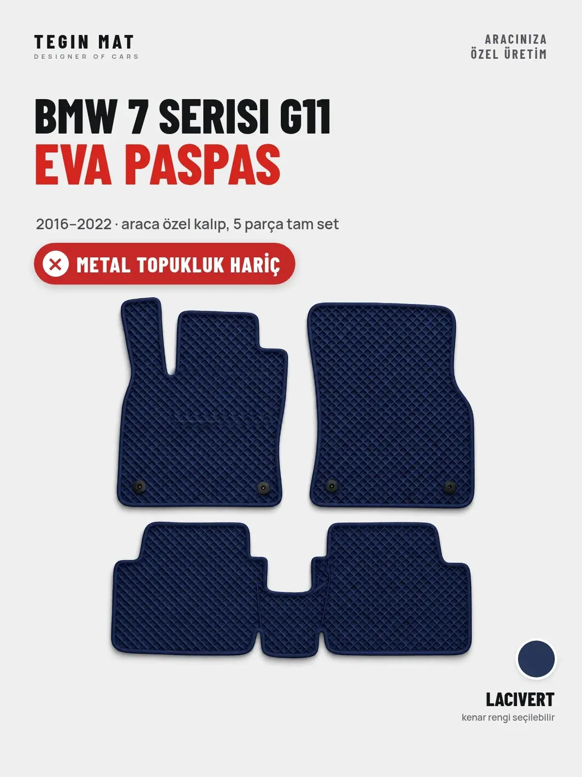 BMW 7 Serisi G11 EVA Oto Paspas Tam Set (2016–2022) Lacivert – Metal Topukluk Hariç (1)