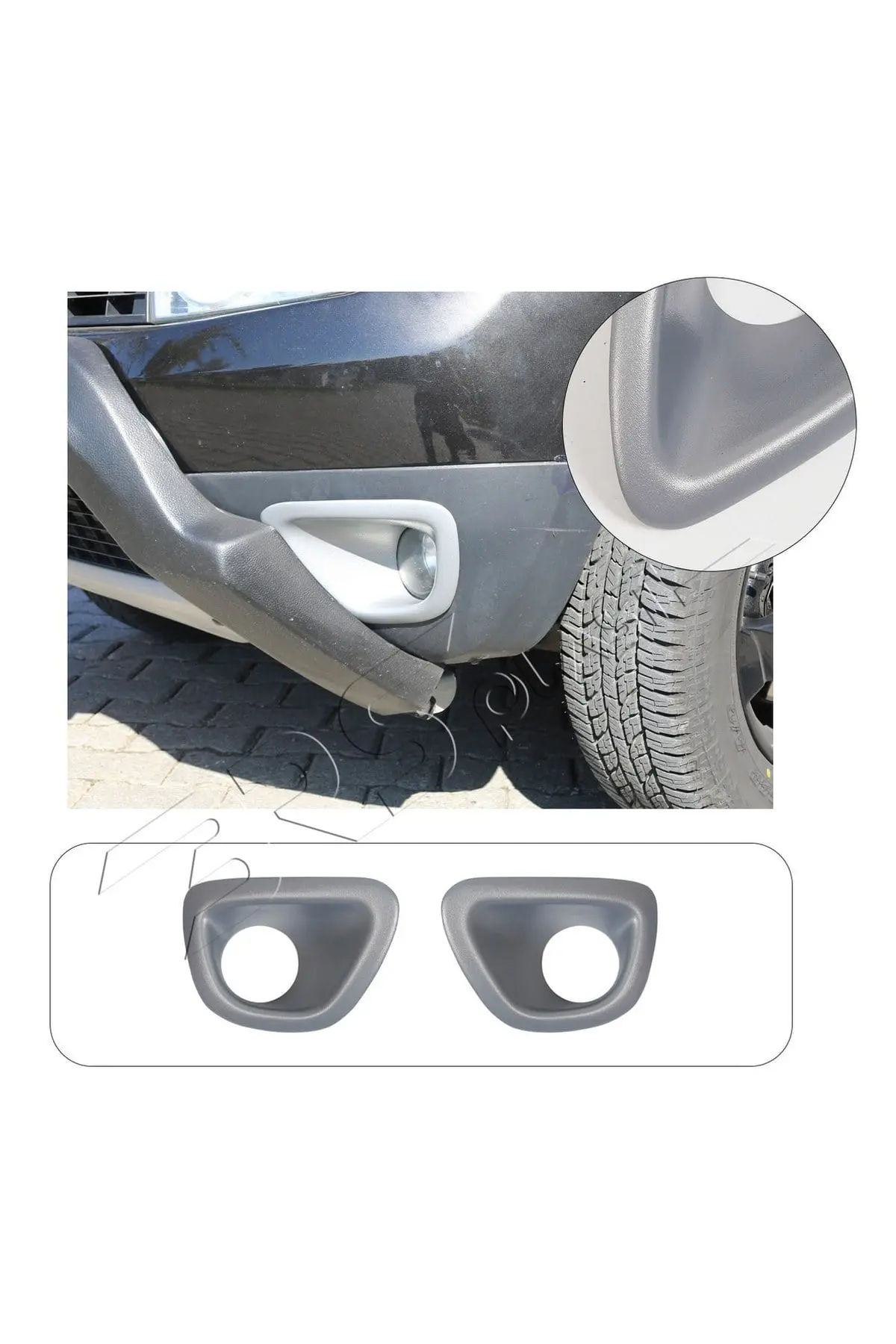 Dacia Duster 2010-2017 Uyumlu Sis Farı Çerçevesi 2 Parça ABS Mat Gri (1)