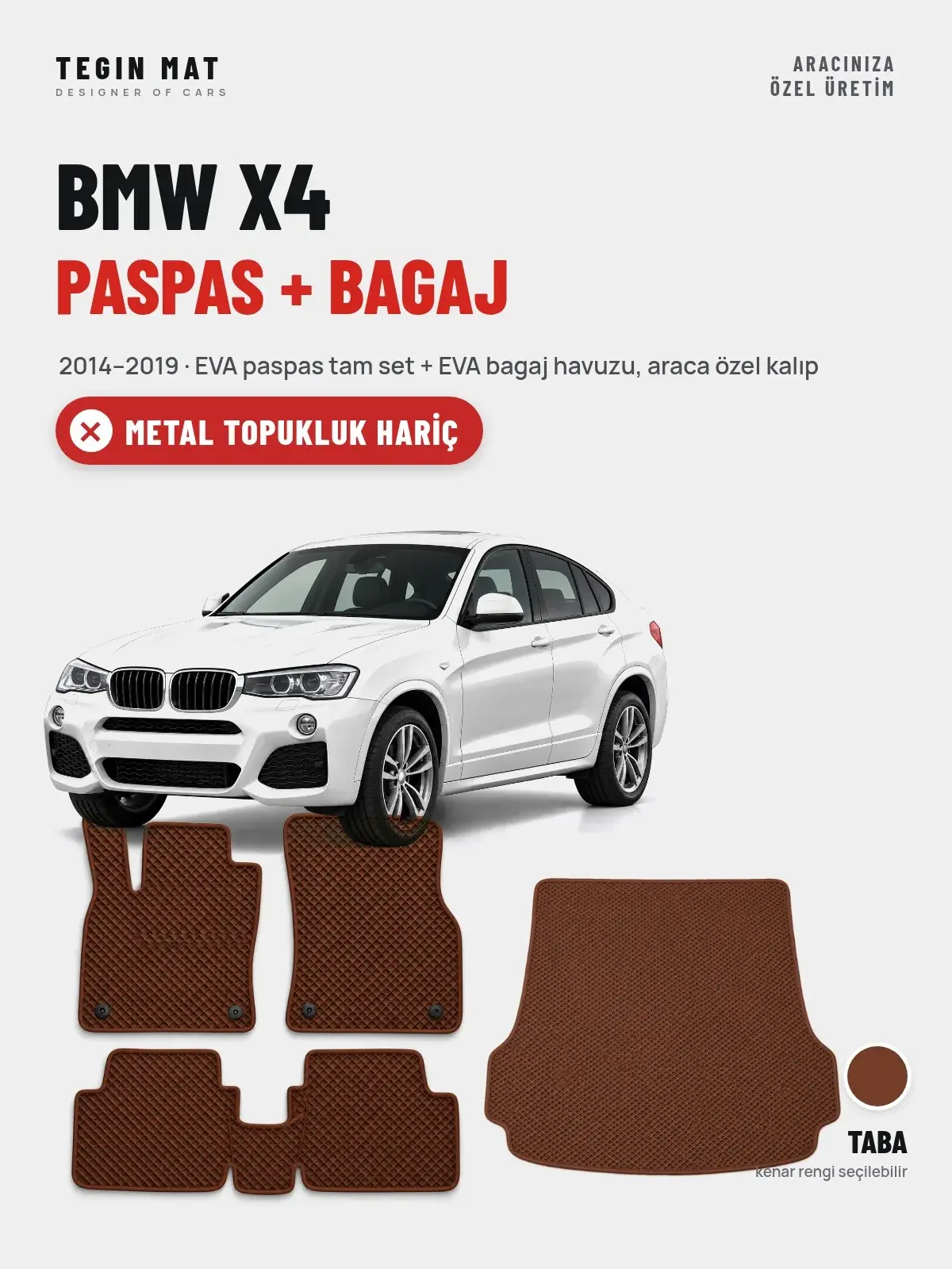 BMW X4 EVA Paspas + Bagaj Havuzu Seti (2014–2019) Taba – Metal Topukluk Hariç (1)