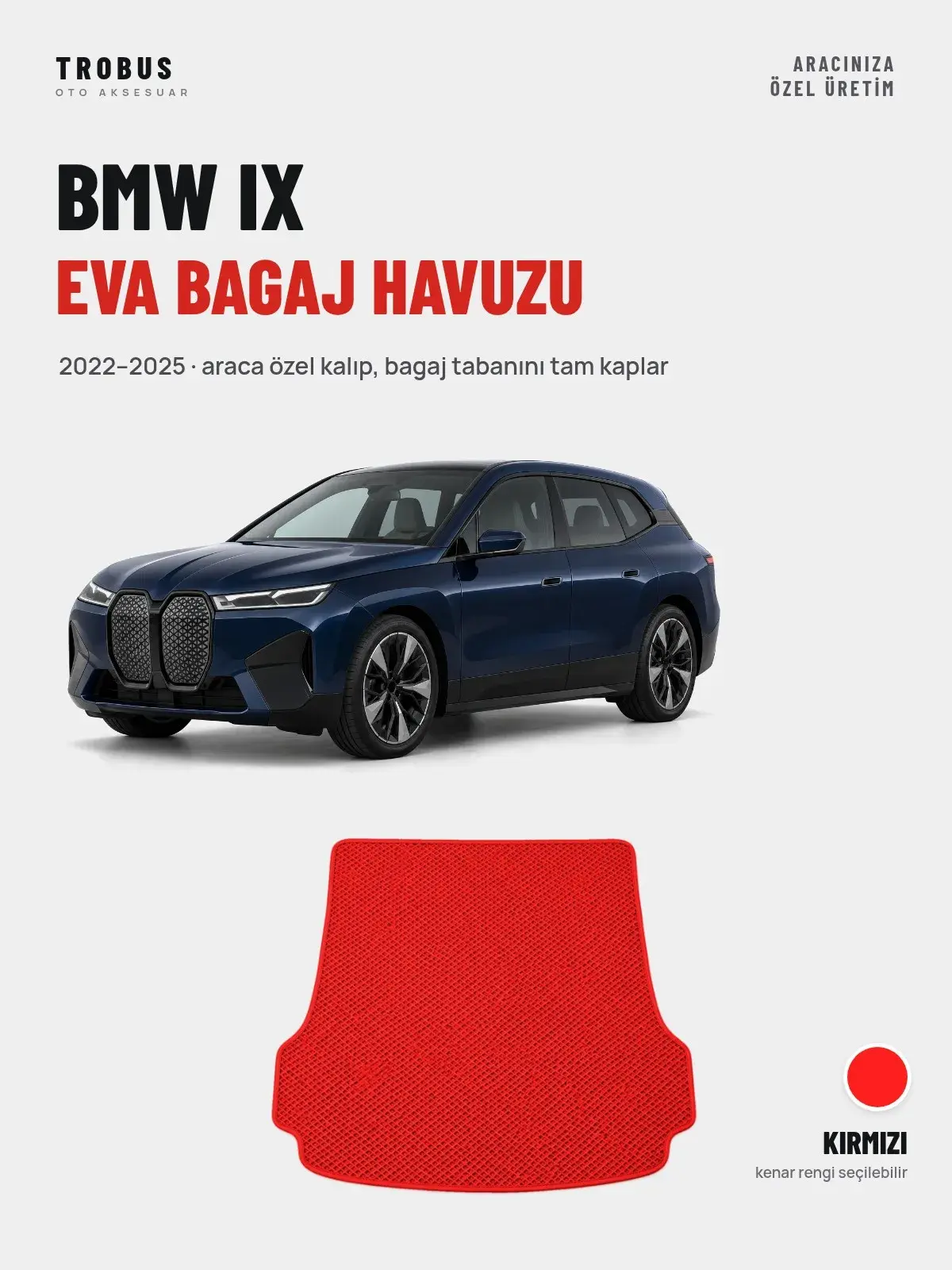 BMW iX EVA Bagaj Havuzu (2022–2025) Kırmızı – Araca Özel Kalıp (1)