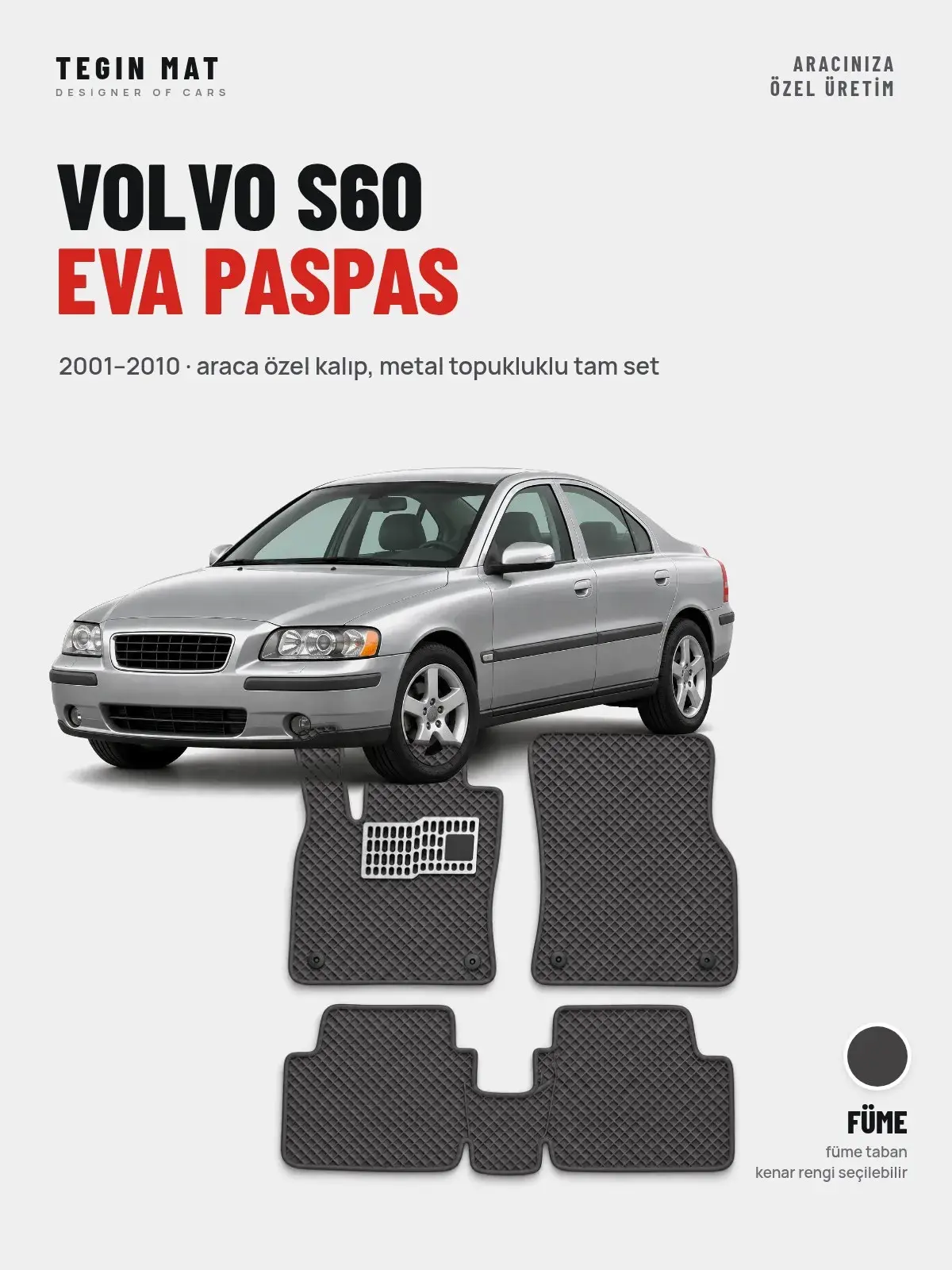 Volvo S60 EVA Oto Paspas Tam Set (2001–2010) Füme – Araca Özel Kalıp (1)