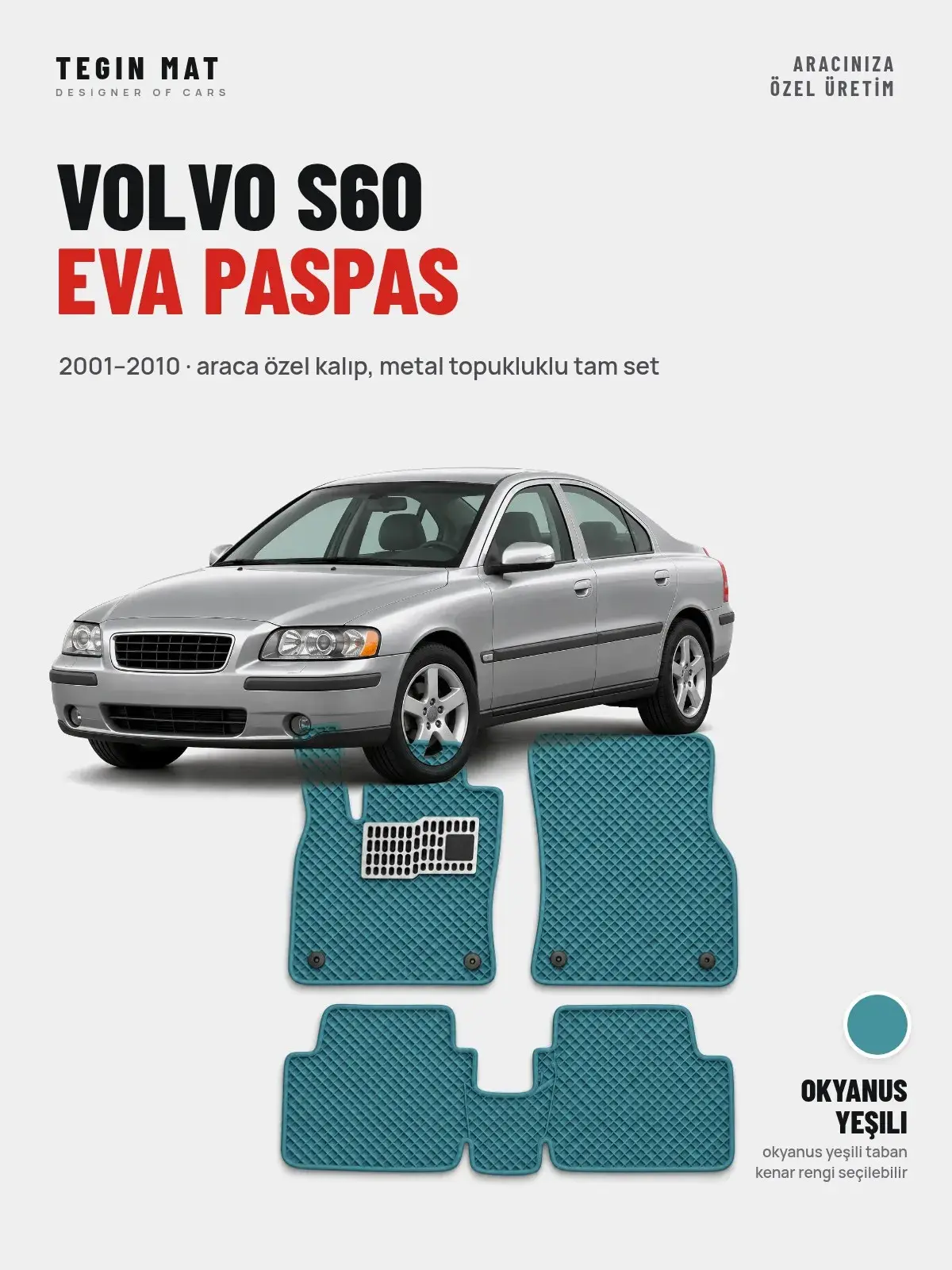 Volvo S60 EVA Oto Paspas Tam Set (2001–2010) Okyanus Yeşili – Araca Özel Kalıp (1)