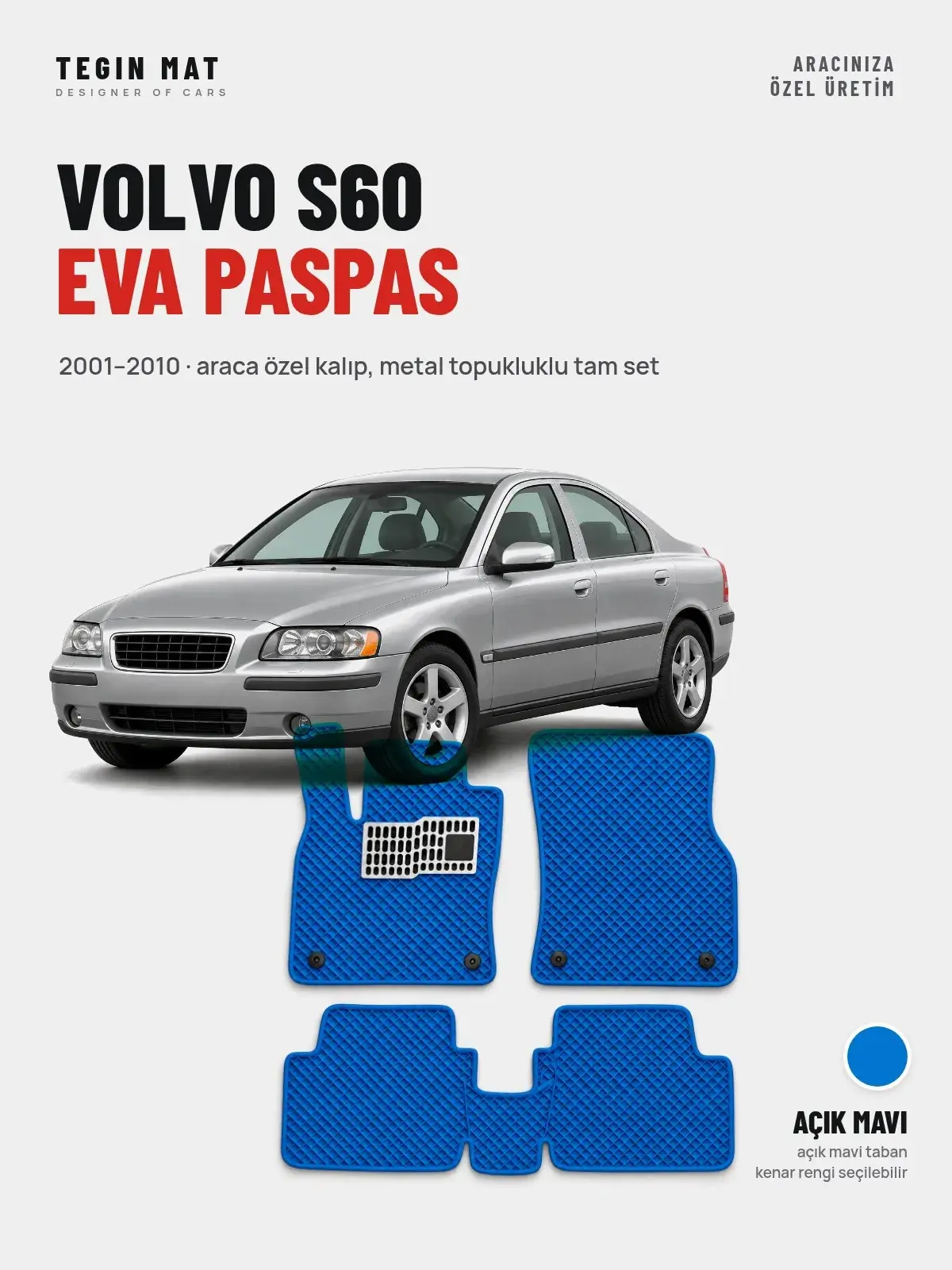 Volvo S60 EVA Oto Paspas Tam Set (2001–2010) Açık Mavi – Araca Özel Kalıp (1)
