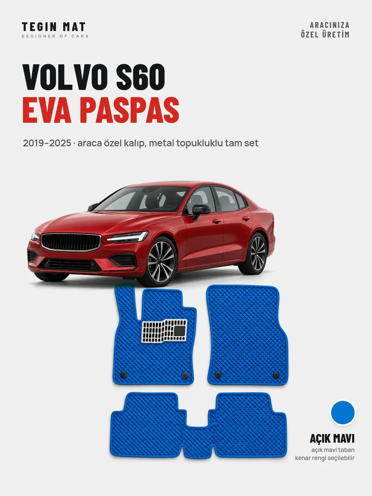 Volvo S60 EVA Oto Paspas Tam Set (2019–2025) Açık Mavi – Araca Özel Kalıp (1)