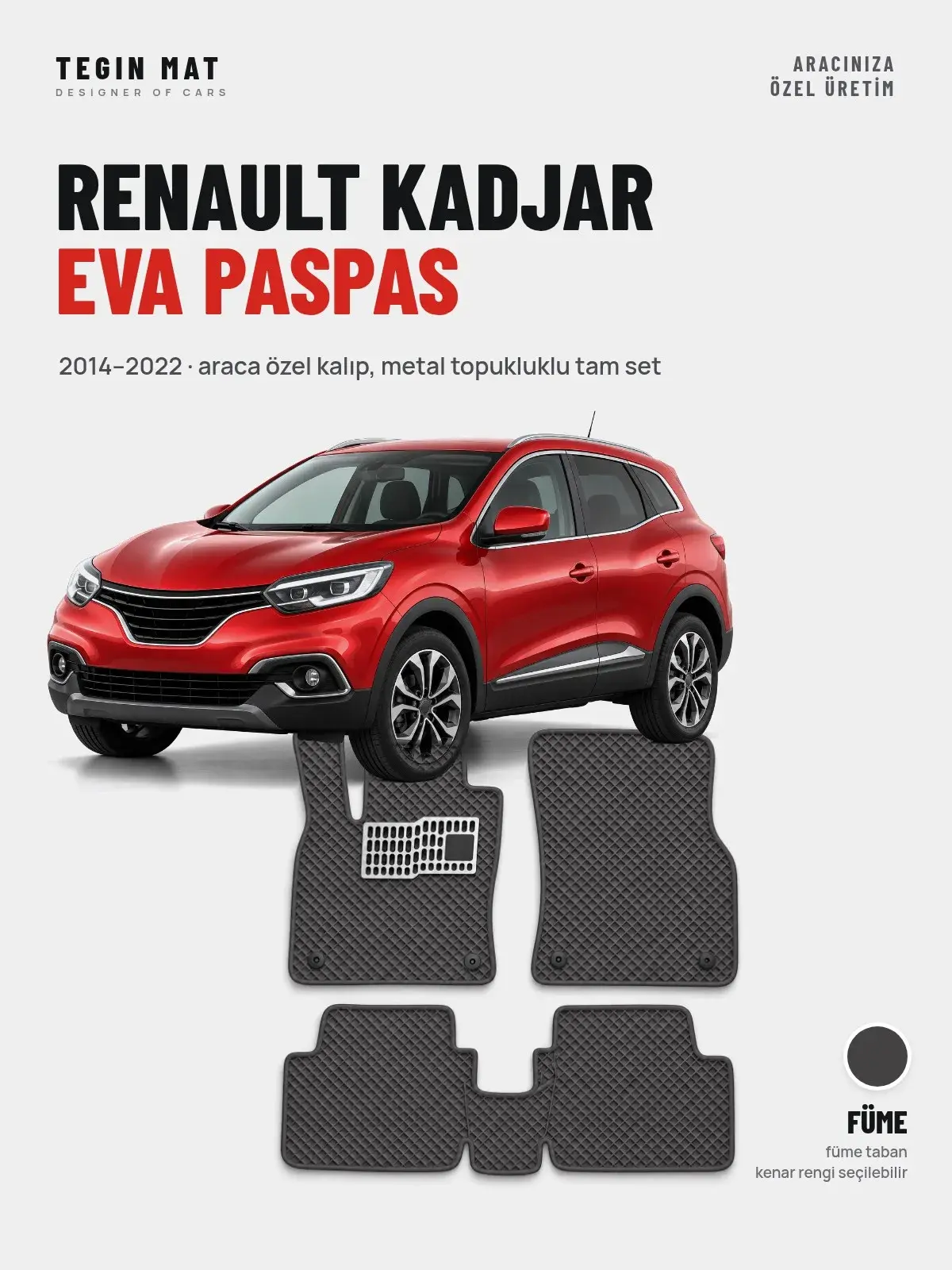 Renault Kadjar EVA Oto Paspas Tam Set (2014–2022) Füme – Araca Özel Kalıp (1)