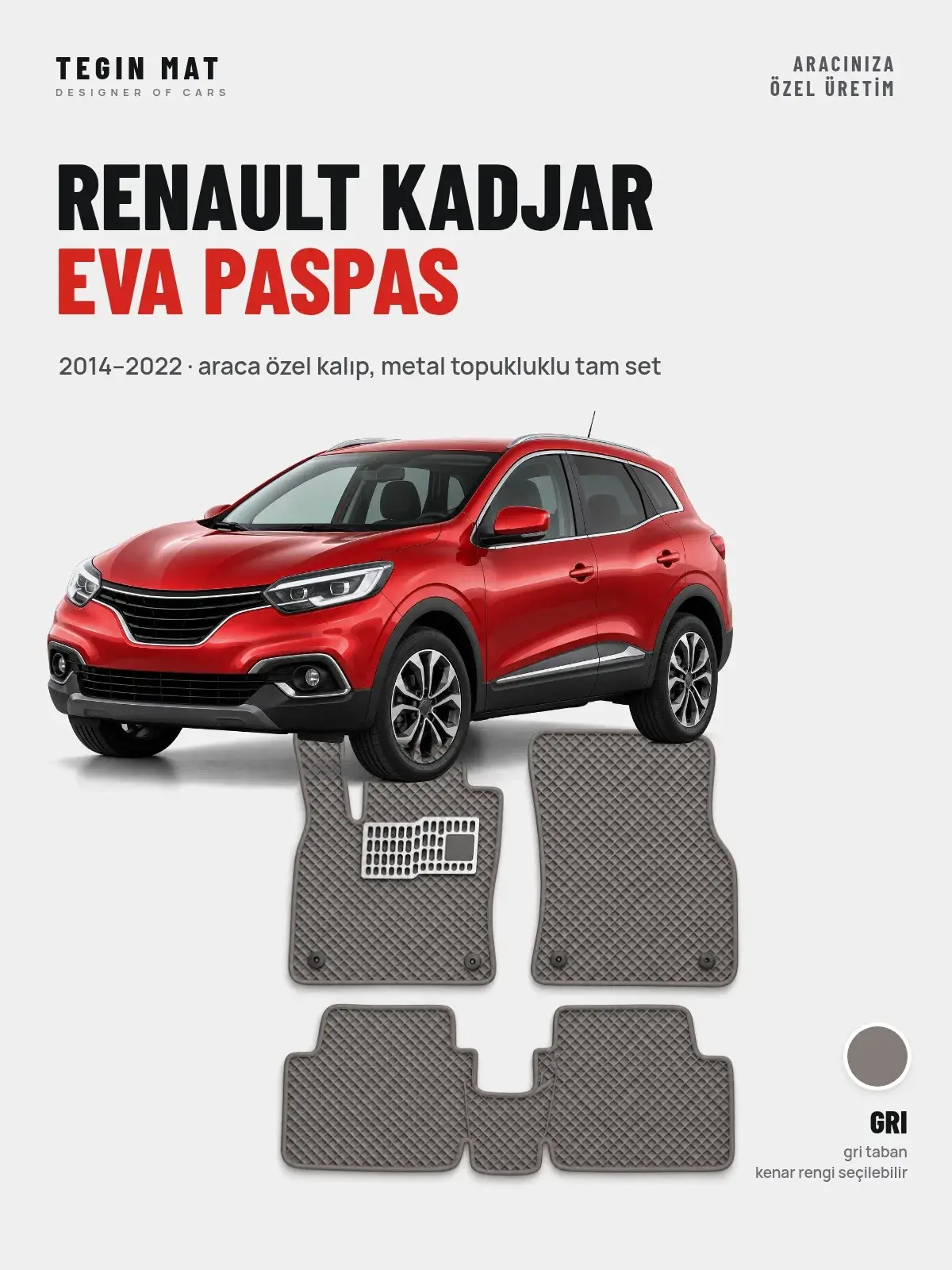 Renault Kadjar EVA Oto Paspas Tam Set (2014–2022) Gri – Araca Özel Kalıp (1)