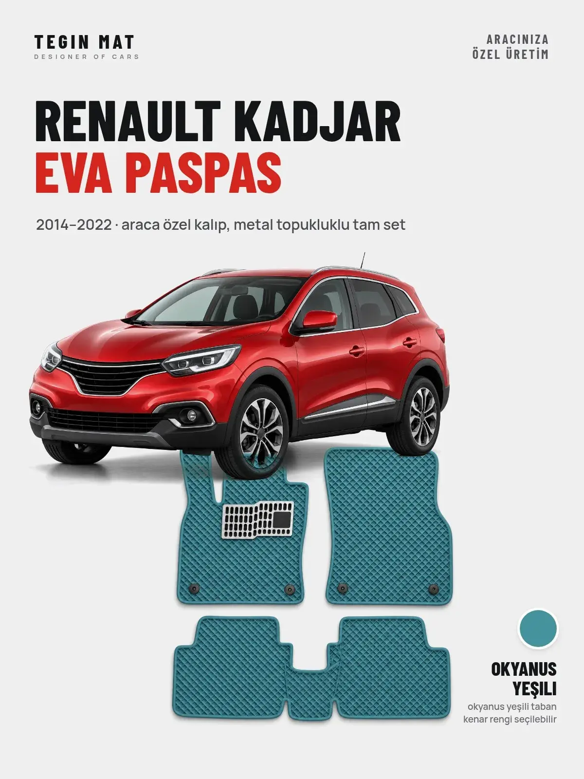 Renault Kadjar EVA Oto Paspas Tam Set (2014–2022) Okyanus Yeşili – Araca Özel Kalıp (1)