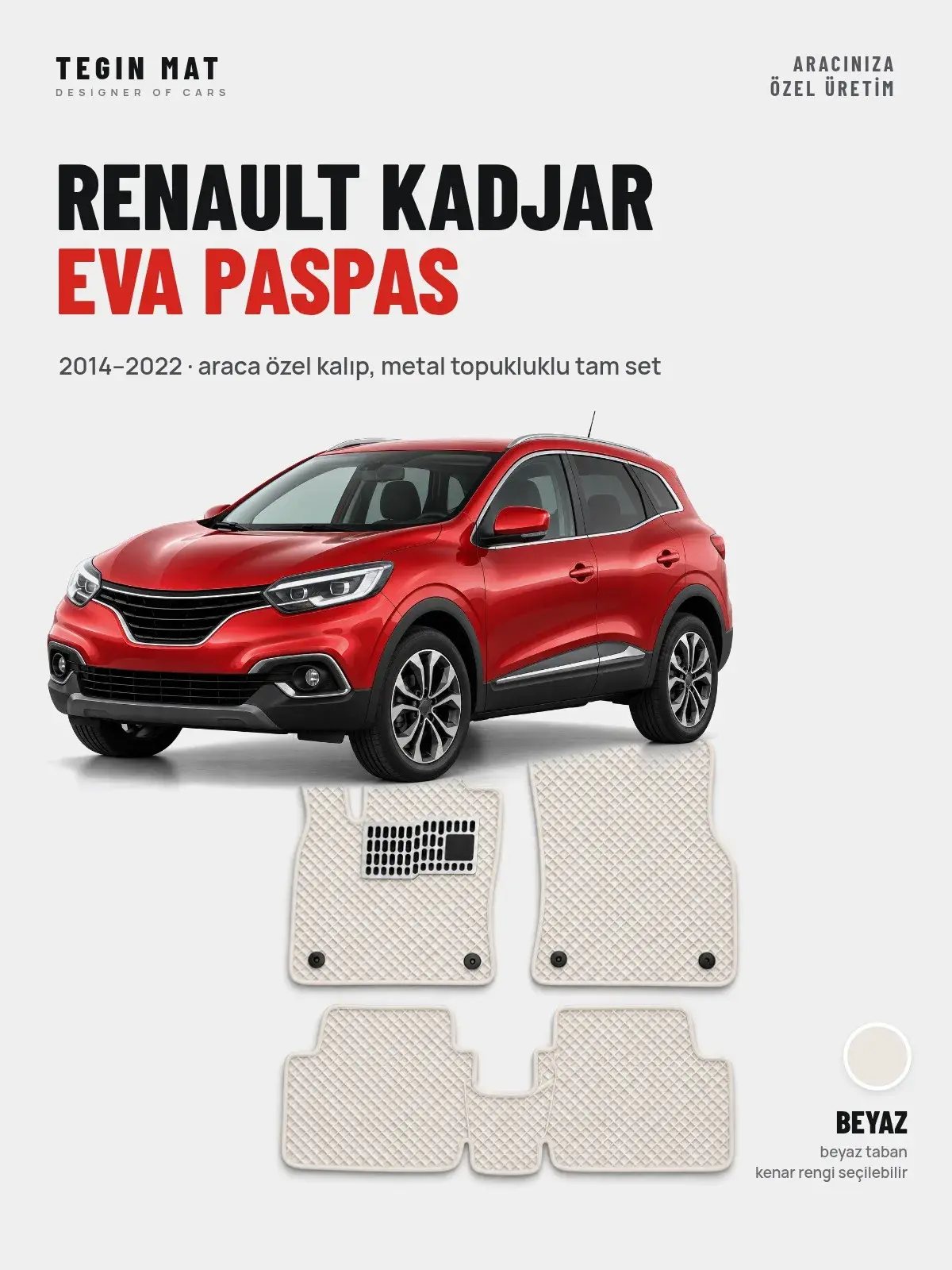 Renault Kadjar EVA Oto Paspas Tam Set (2014–2022) Beyaz – Araca Özel Kalıp (1)
