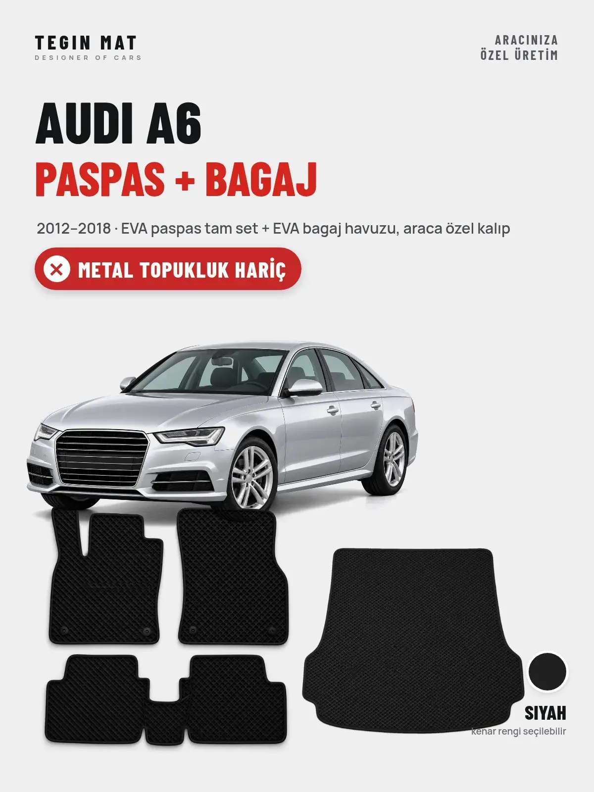 Audi A6 EVA Paspas + Bagaj Havuzu Seti (2012–2018) Siyah – Metal Topukluk Hariç (1)