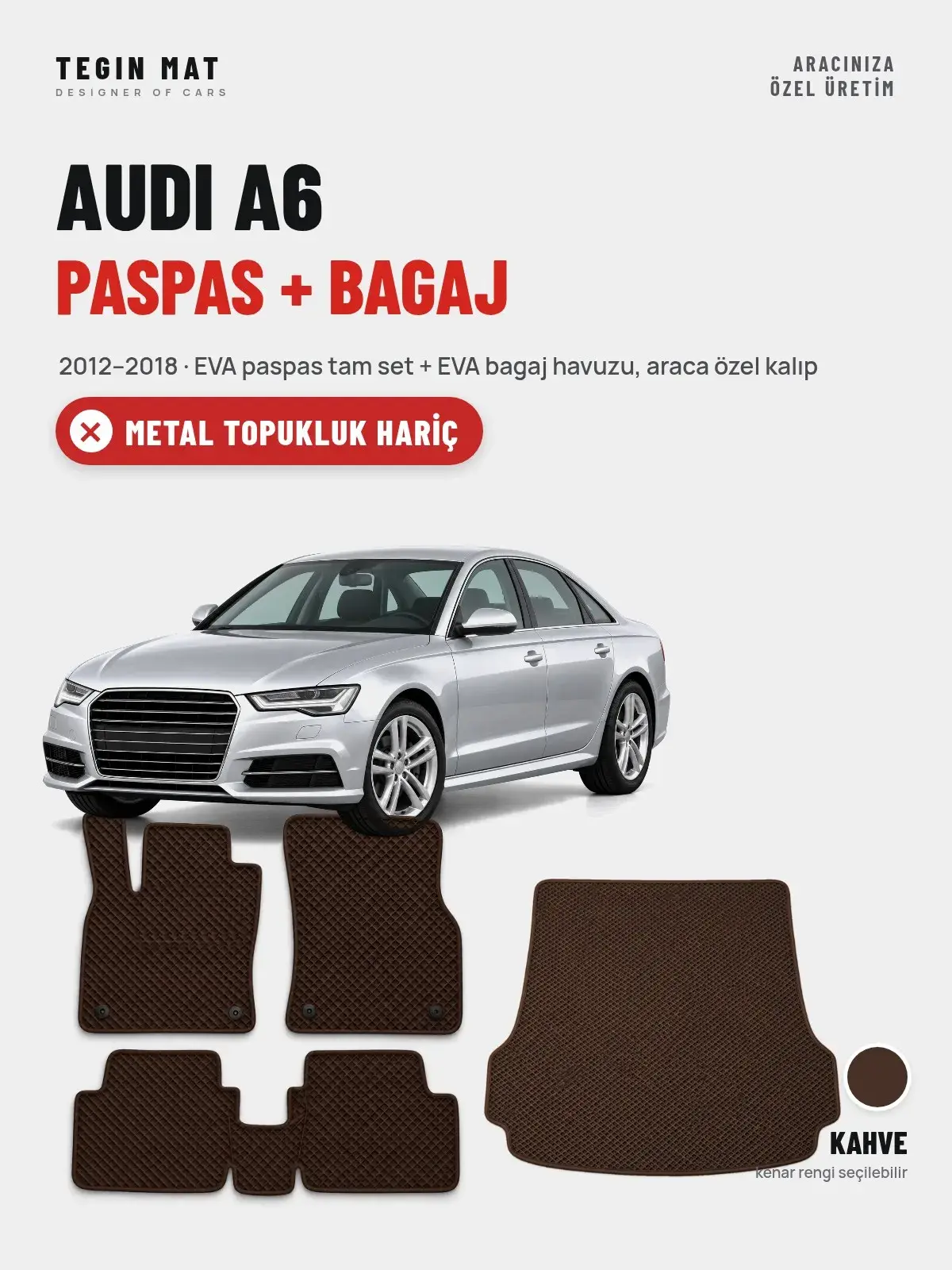 Audi A6 EVA Paspas + Bagaj Havuzu Seti (2012–2018) Kahve – Metal Topukluk Hariç (1)