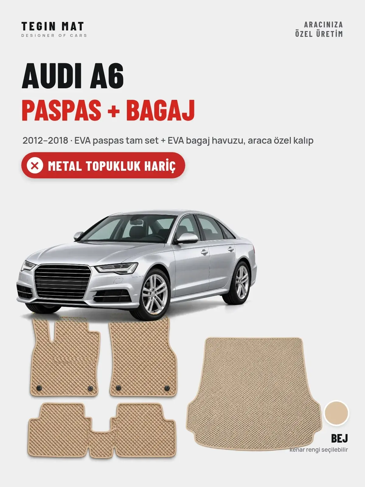Audi A6 EVA Paspas + Bagaj Havuzu Seti (2012–2018) Bej – Metal Topukluk Hariç (1)
