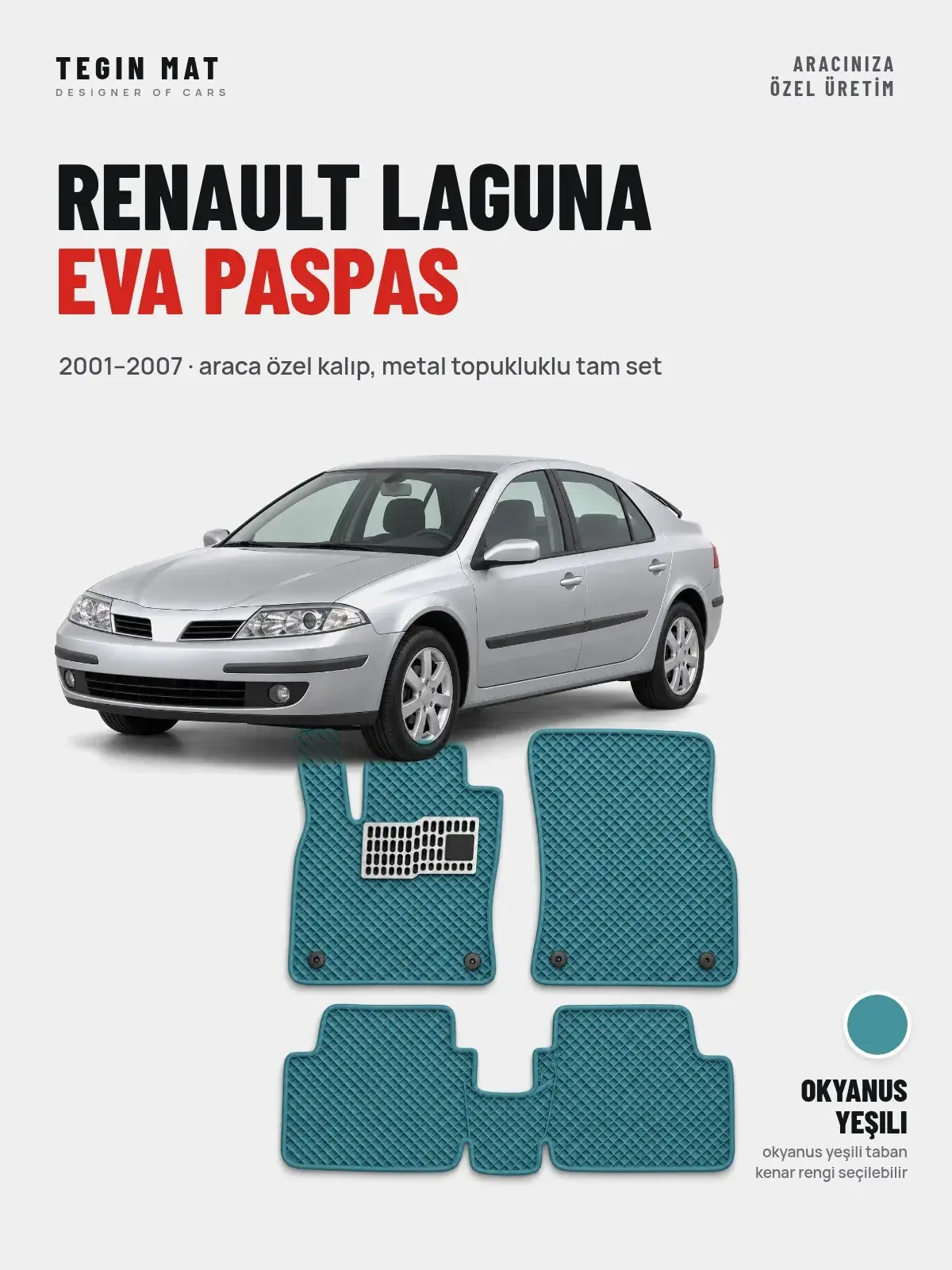 Renault Laguna EVA Oto Paspas Tam Set (2001–2007) Okyanus Yeşili – Araca Özel Kalıp (1)