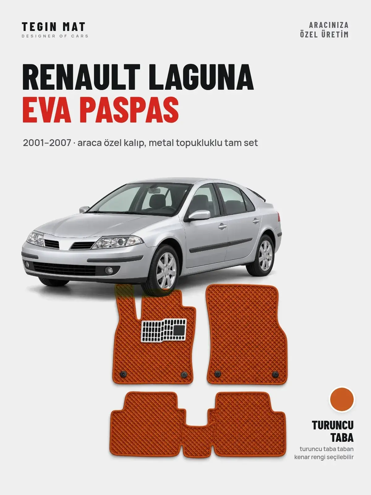 Renault Laguna EVA Oto Paspas Tam Set (2001–2007) Turuncu Taba – Araca Özel Kalıp (1)
