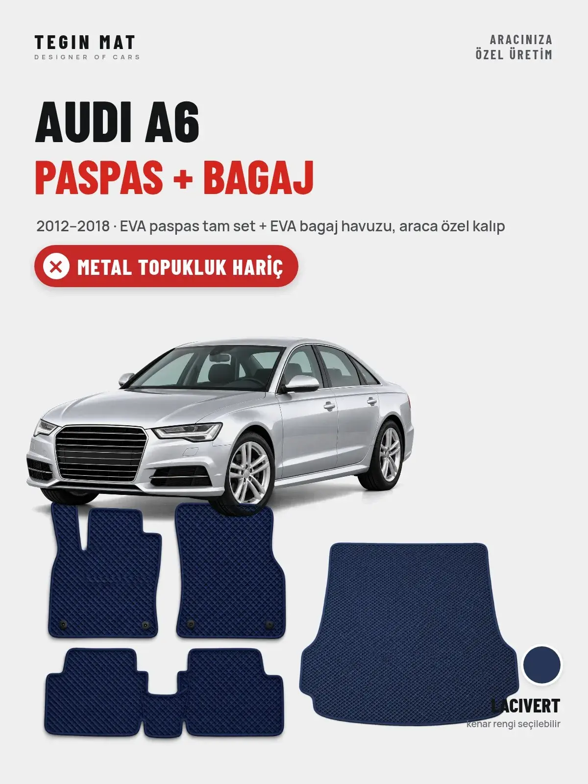 Audi A6 EVA Paspas + Bagaj Havuzu Seti (2012–2018) Lacivert – Metal Topukluk Hariç (1)