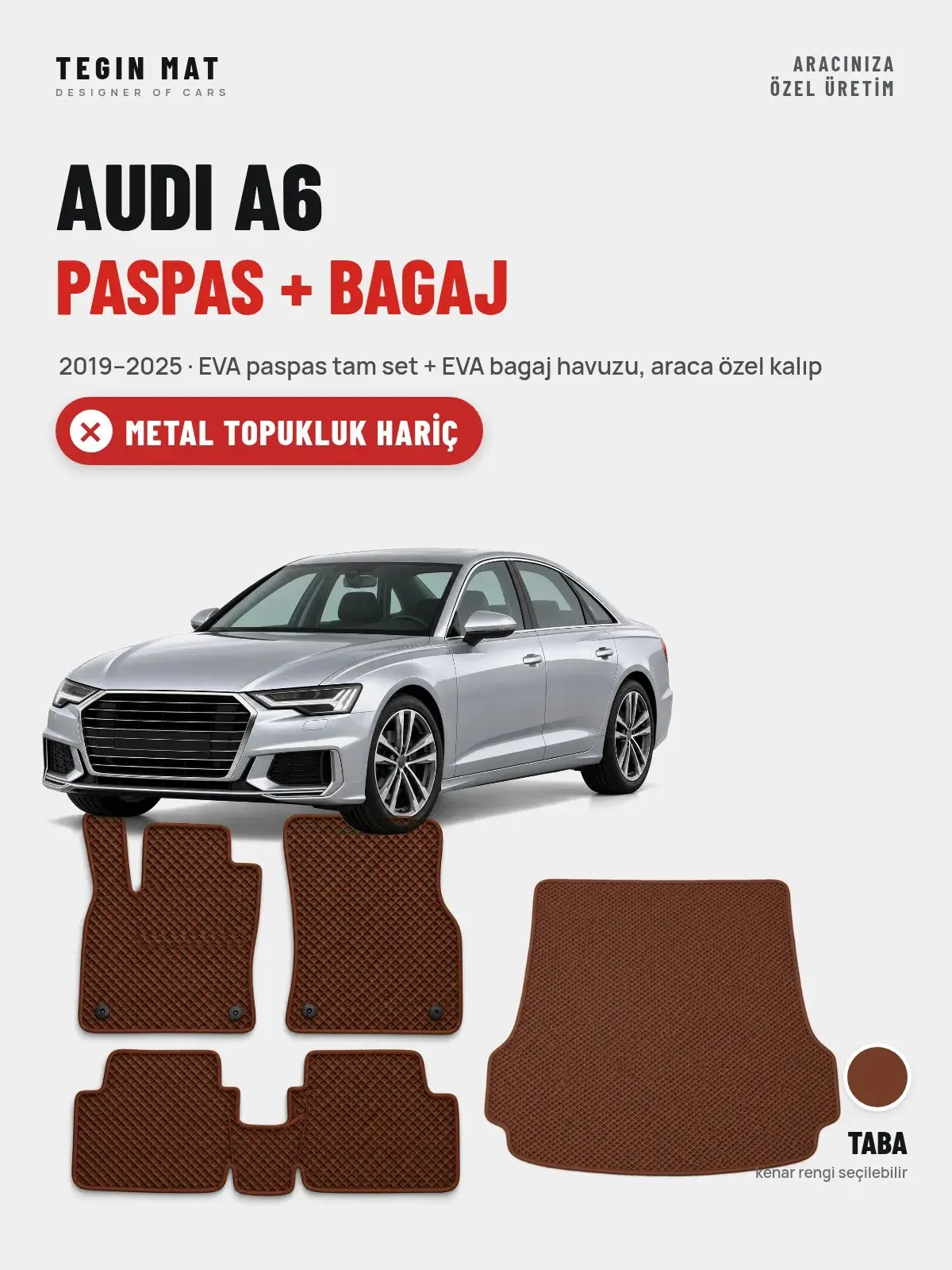 Audi A6 EVA Paspas + Bagaj Havuzu Seti (2019–2025) Taba – Metal Topukluk Hariç (1)