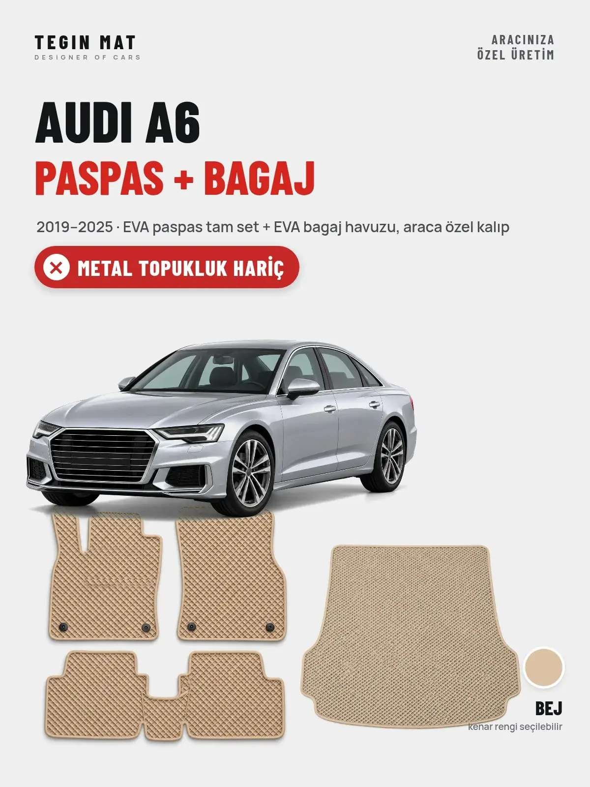Audi A6 EVA Paspas + Bagaj Havuzu Seti (2019–2025) Bej – Metal Topukluk Hariç (1)