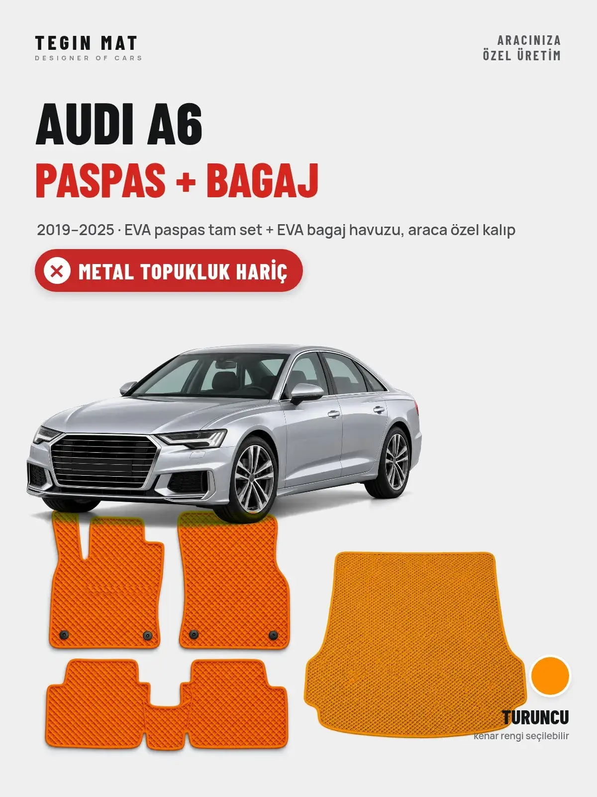Audi A6 EVA Paspas + Bagaj Havuzu Seti (2019–2025) Turuncu – Metal Topukluk Hariç (1)