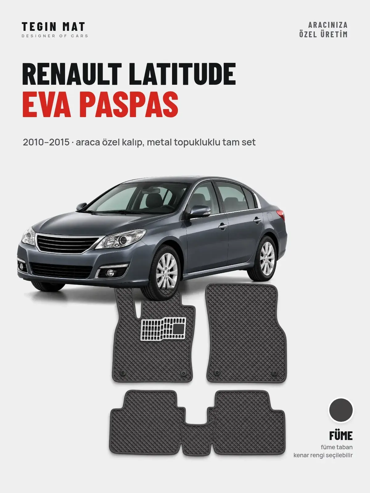 Renault Latitude EVA Oto Paspas Tam Set (2010–2015) Füme – Araca Özel Kalıp (1)
