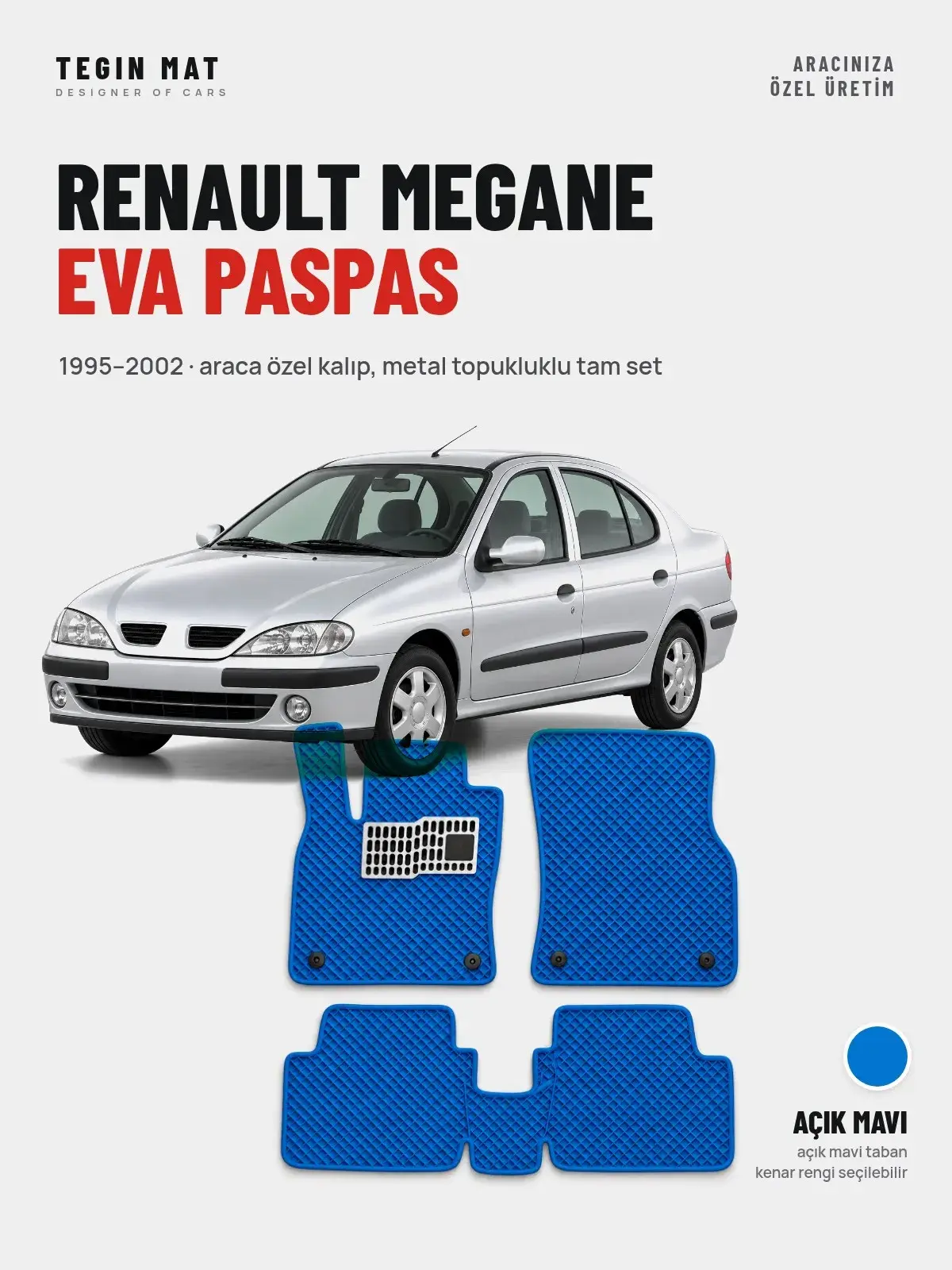 Renault Megane EVA Oto Paspas Tam Set (1995–2002) Açık Mavi – Araca Özel Kalıp (1)