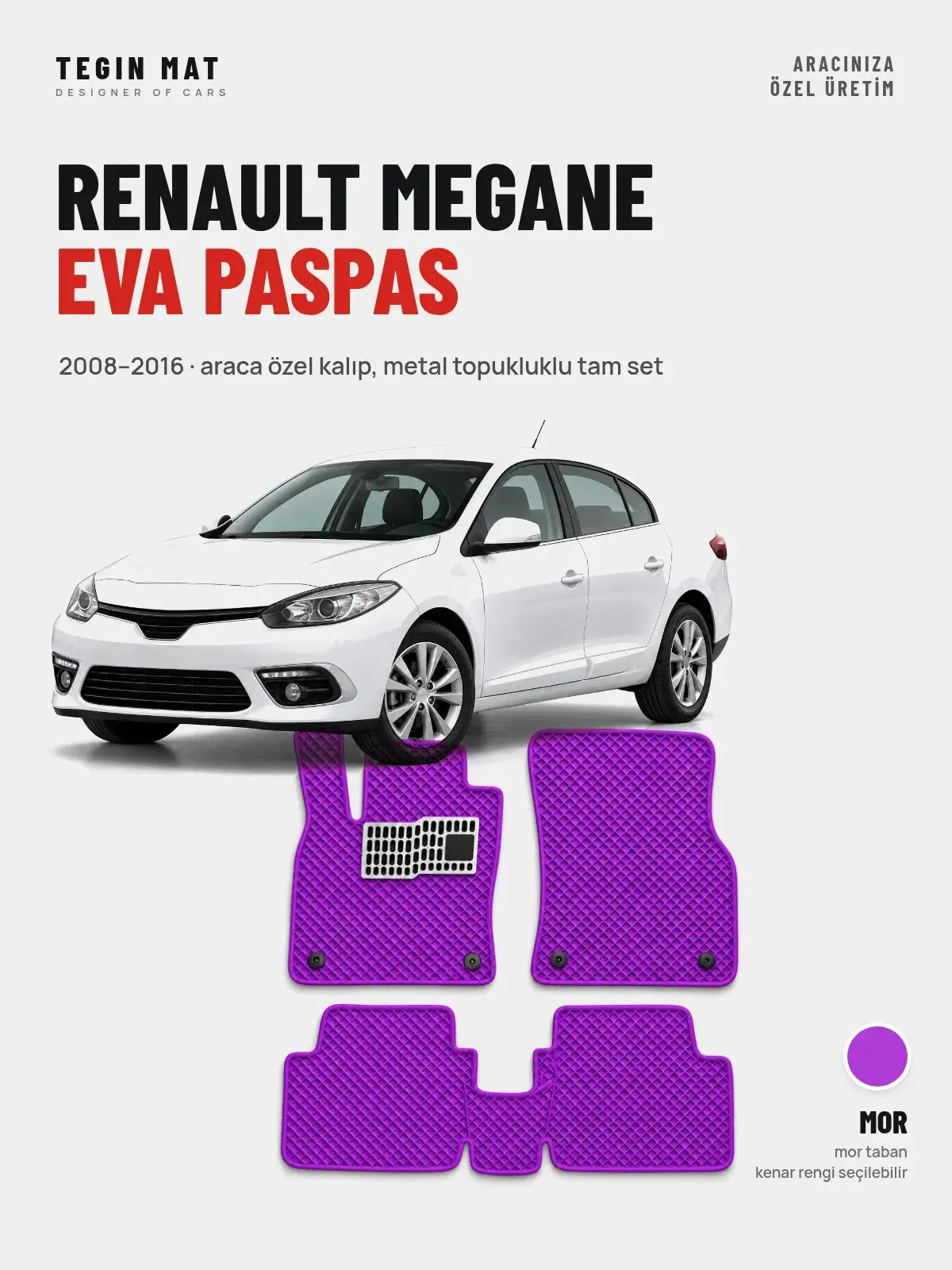 Renault Megane EVA Oto Paspas Tam Set (2008–2016) Mor – Araca Özel Kalıp (1)