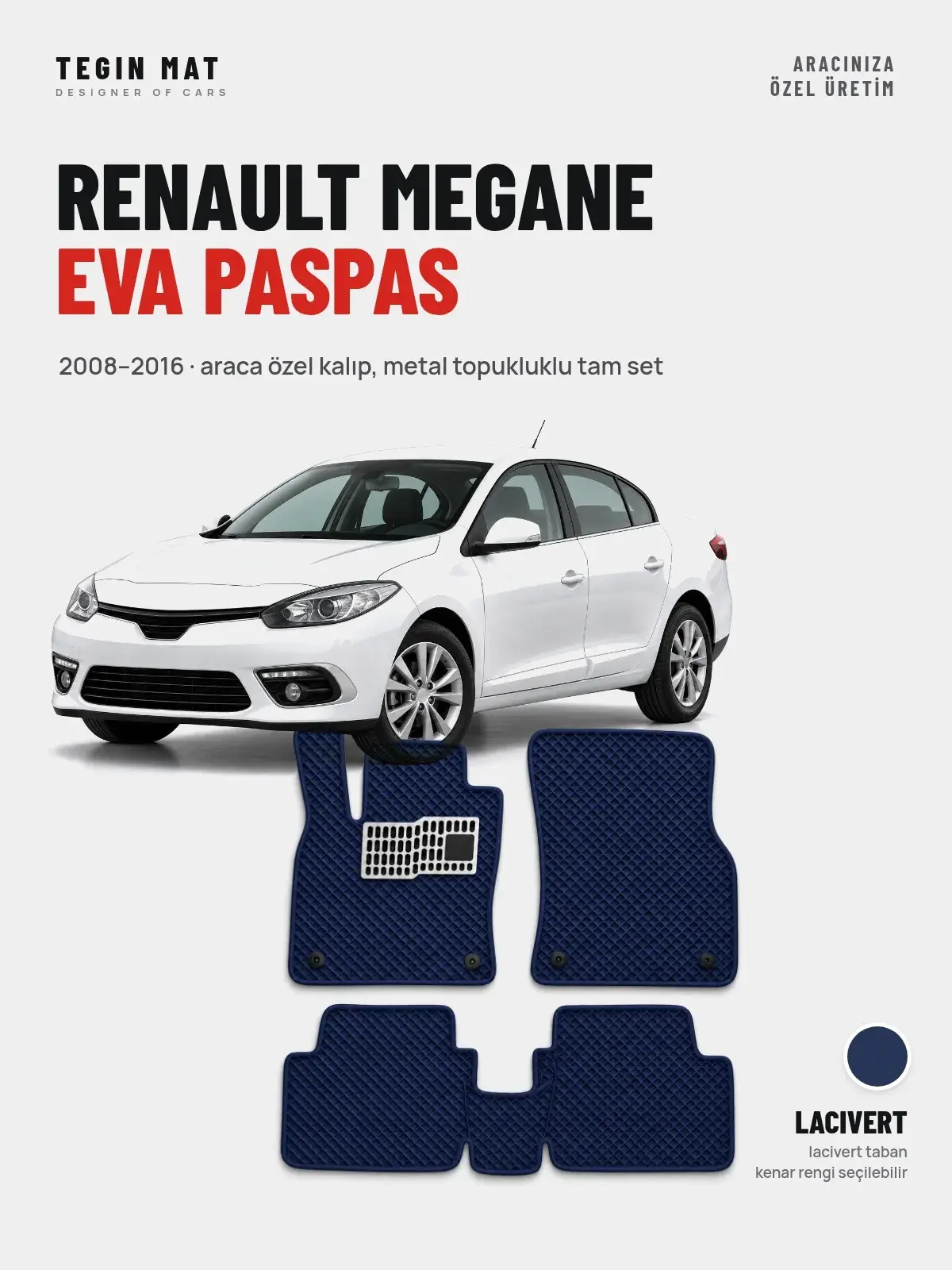 Renault Megane EVA Oto Paspas Tam Set (2008–2016) Lacivert – Araca Özel Kalıp (1)