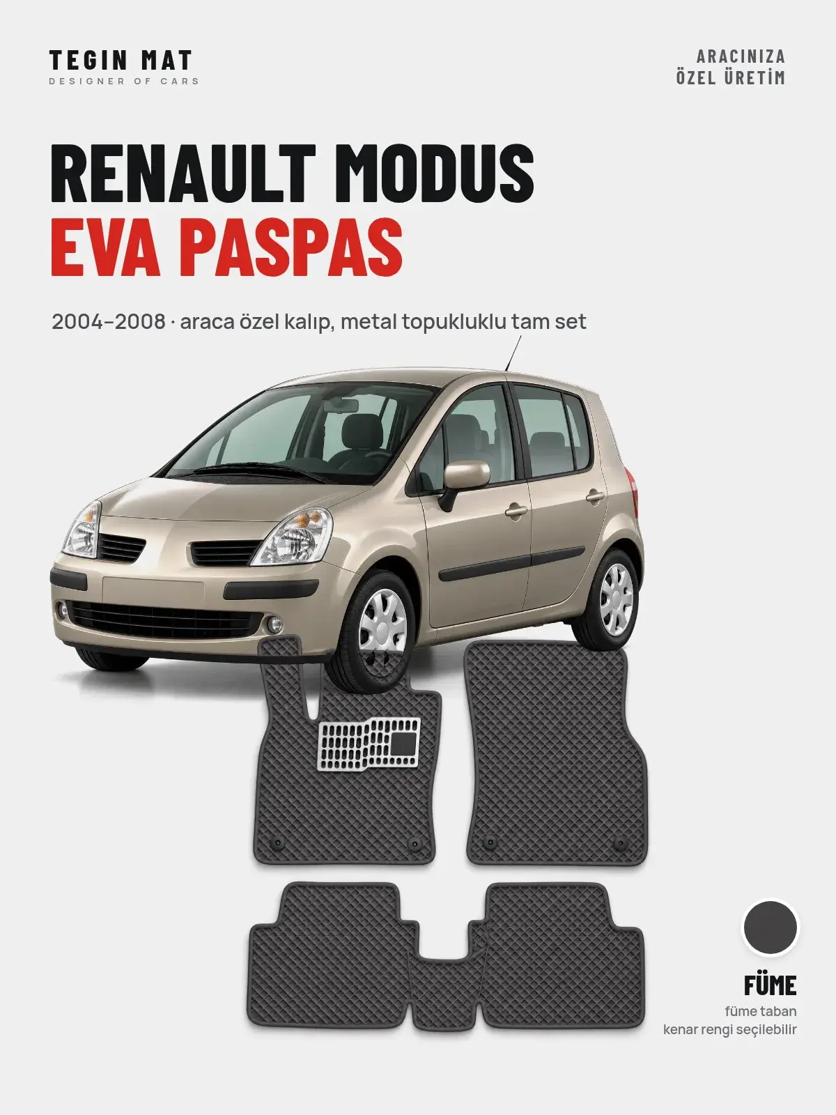 Renault Modus EVA Oto Paspas Tam Set (2004–2008) Füme – Araca Özel Kalıp (1)