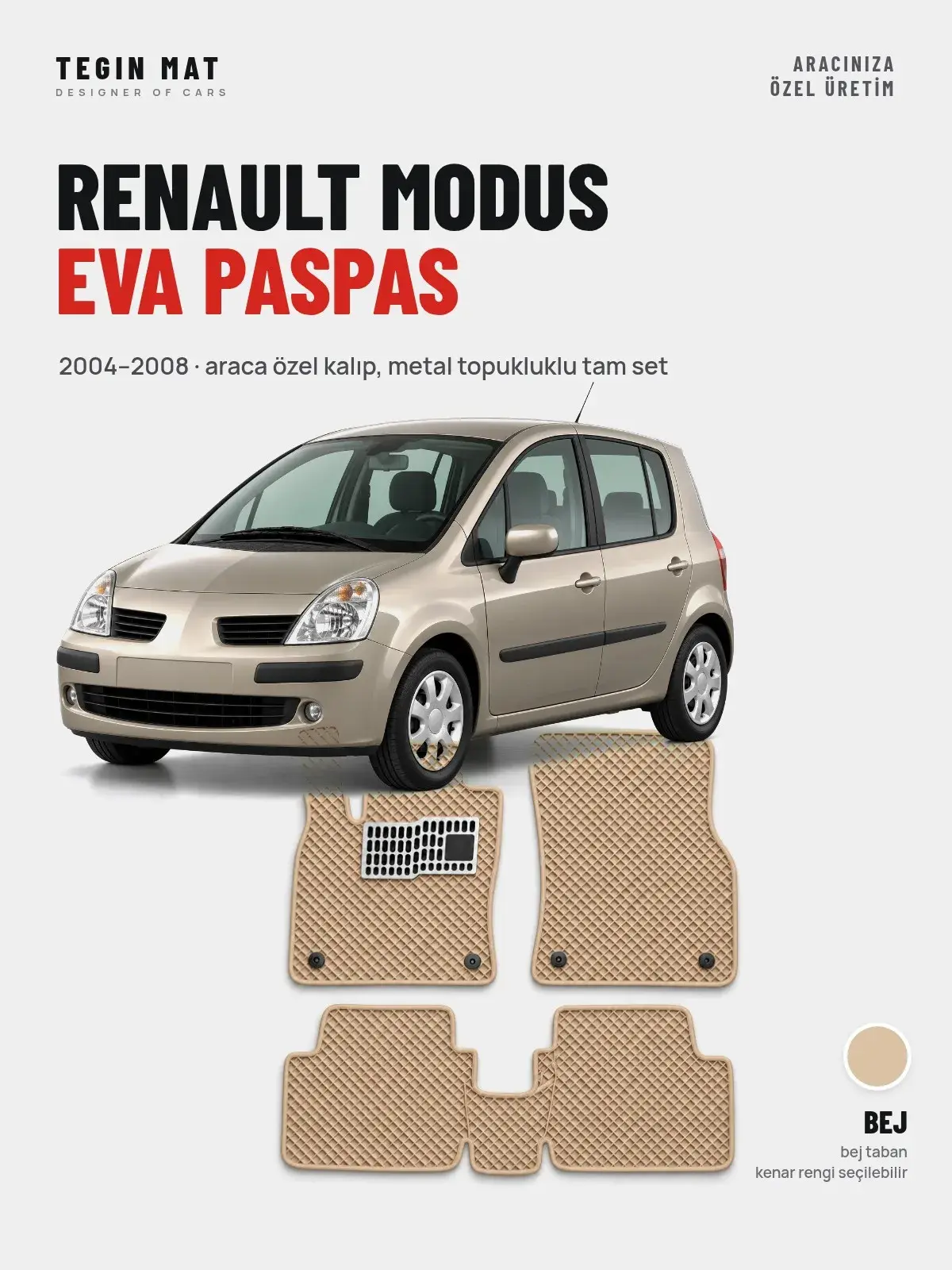 Renault Modus EVA Oto Paspas Tam Set (2004–2008) Bej – Araca Özel Kalıp (1)